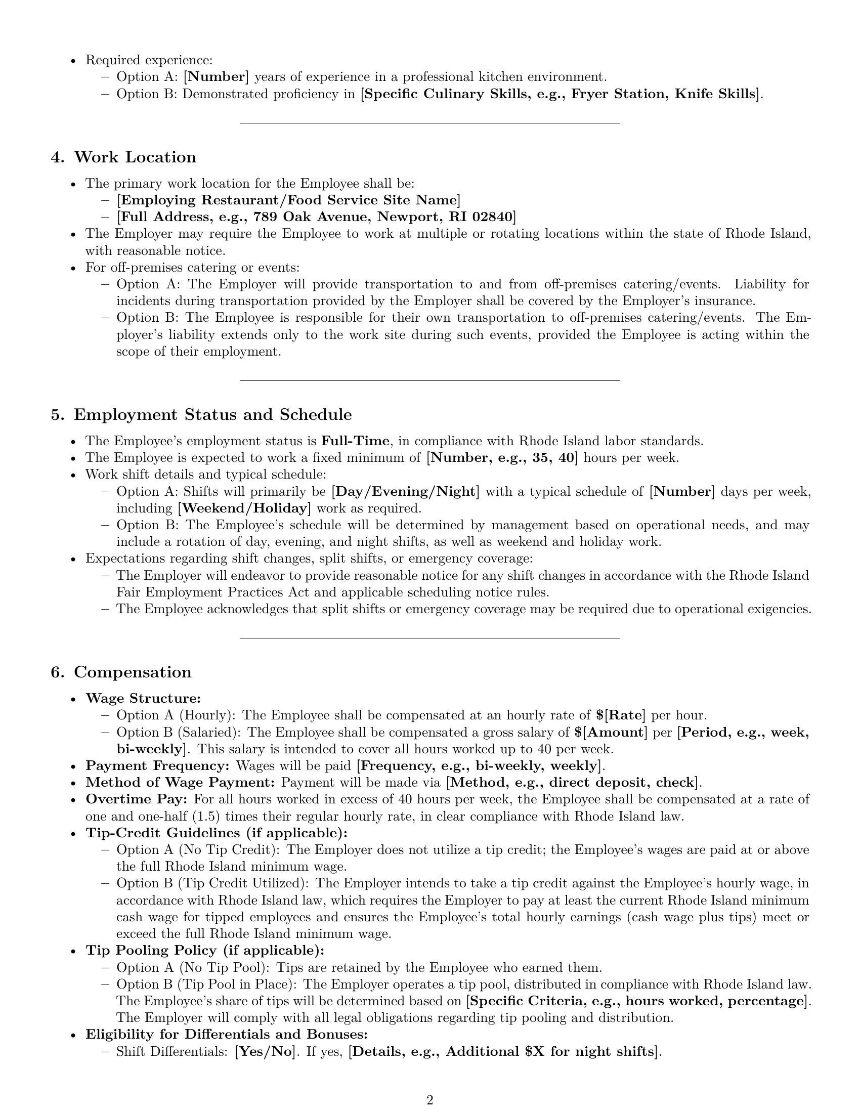 Preview page 2 of Pro Rhode Island cook employment contract template