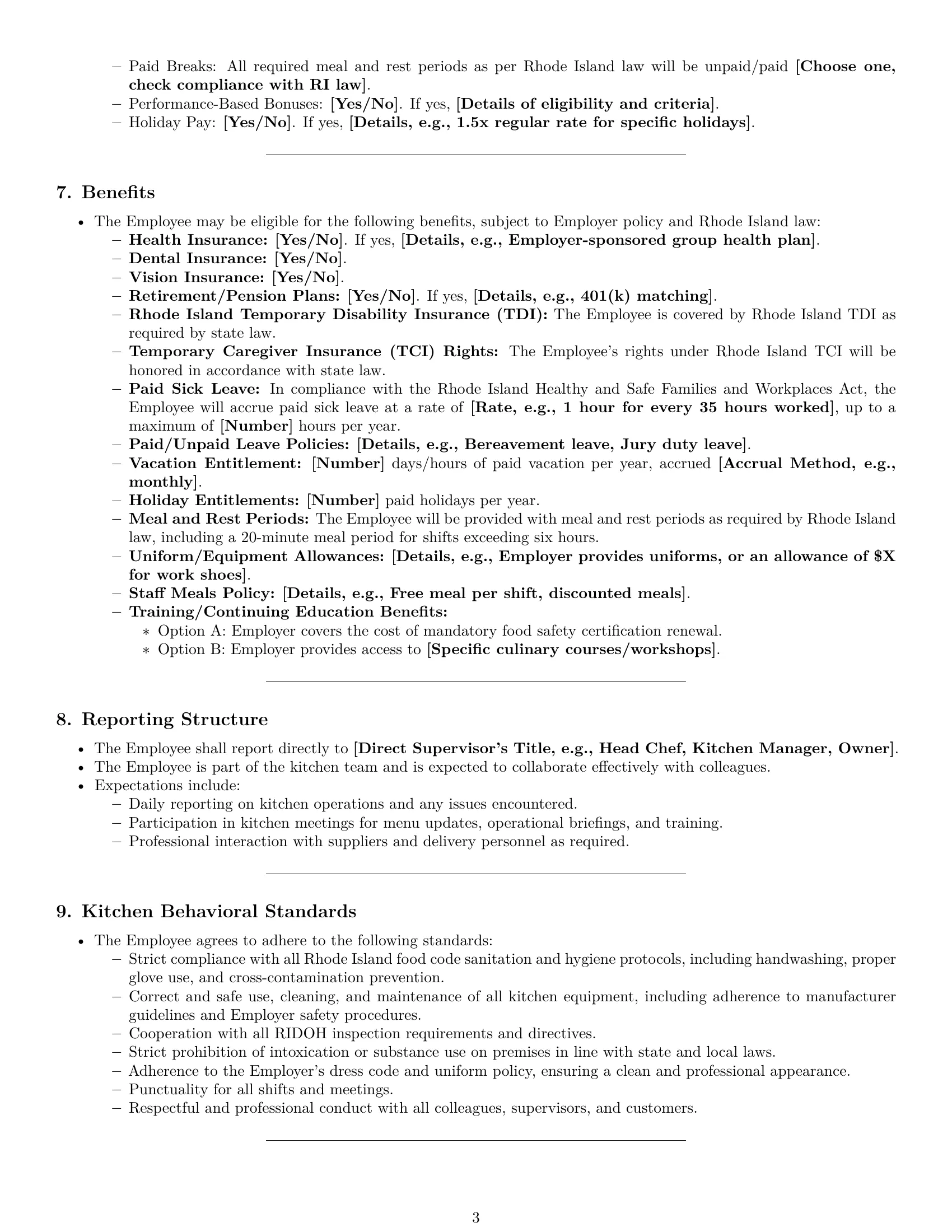 Preview page 3 of Pro Rhode Island cook employment contract template