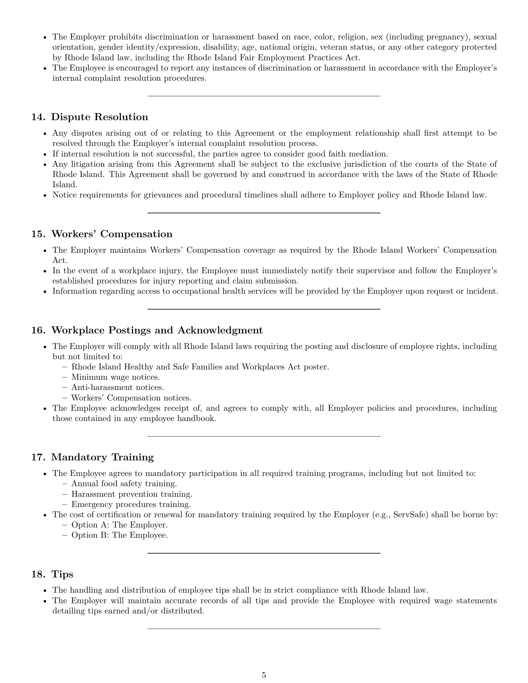 Preview page 5 of Pro Rhode Island cook employment contract template