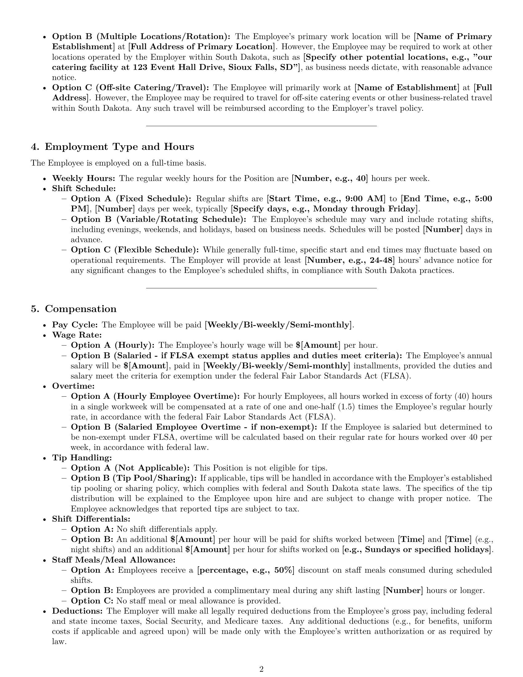 Preview page 2 of Pro South Dakota cook employment contract template