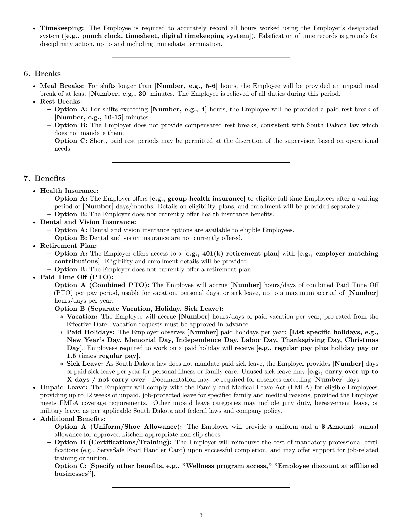 Preview page 3 of Pro South Dakota cook employment contract template
