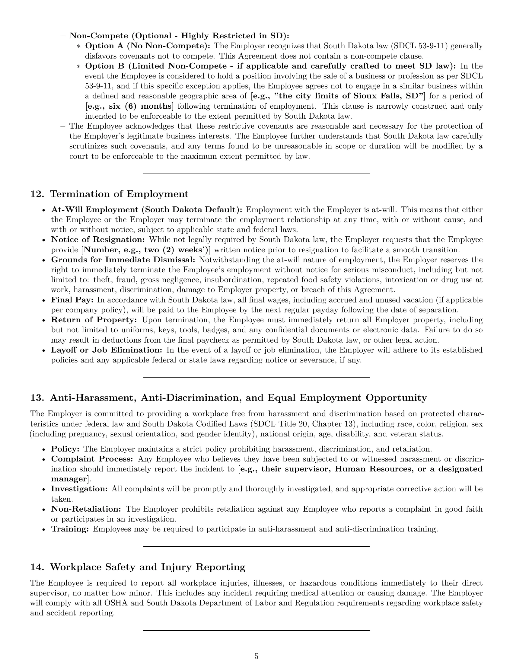 Preview page 5 of Pro South Dakota cook employment contract template