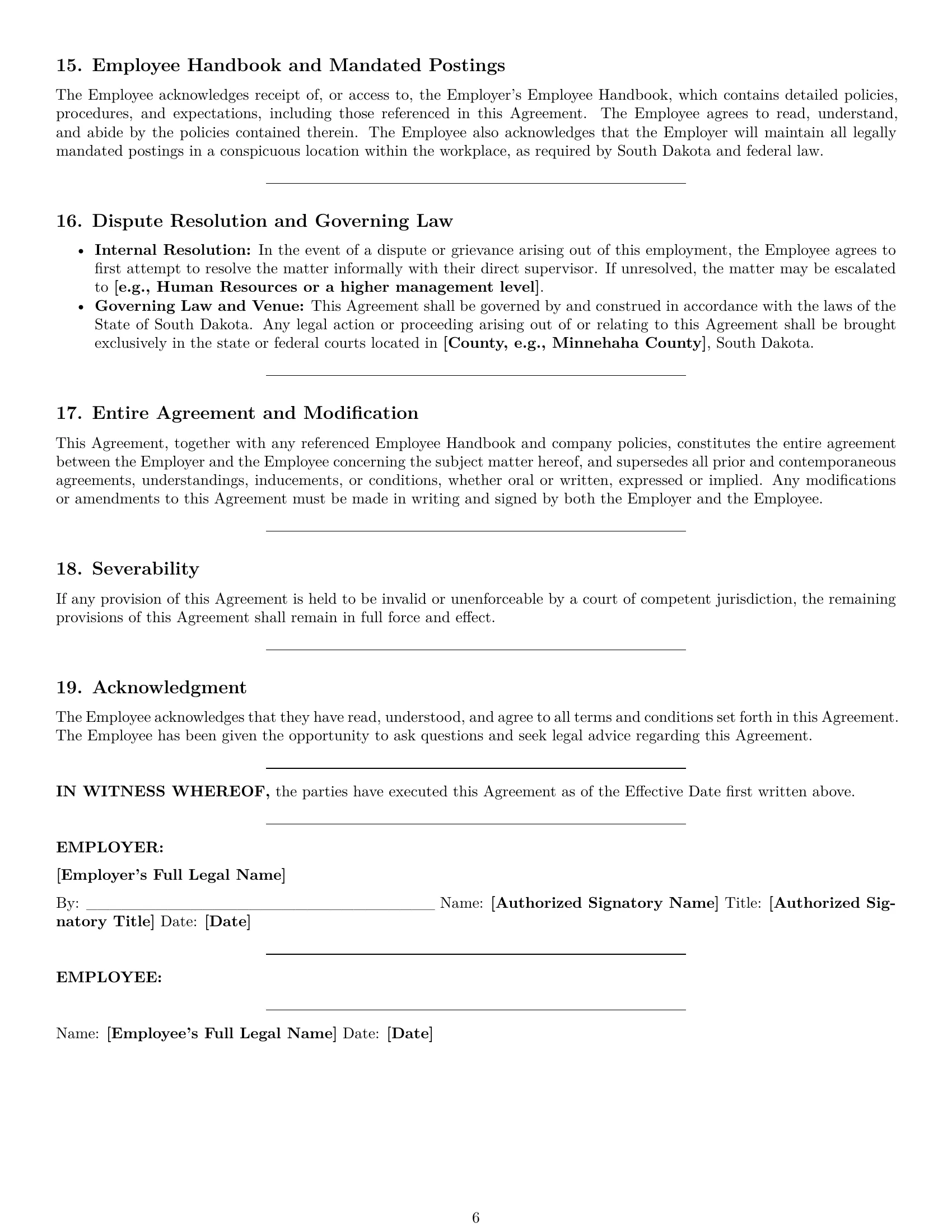 Preview page 6 of Pro South Dakota cook employment contract template