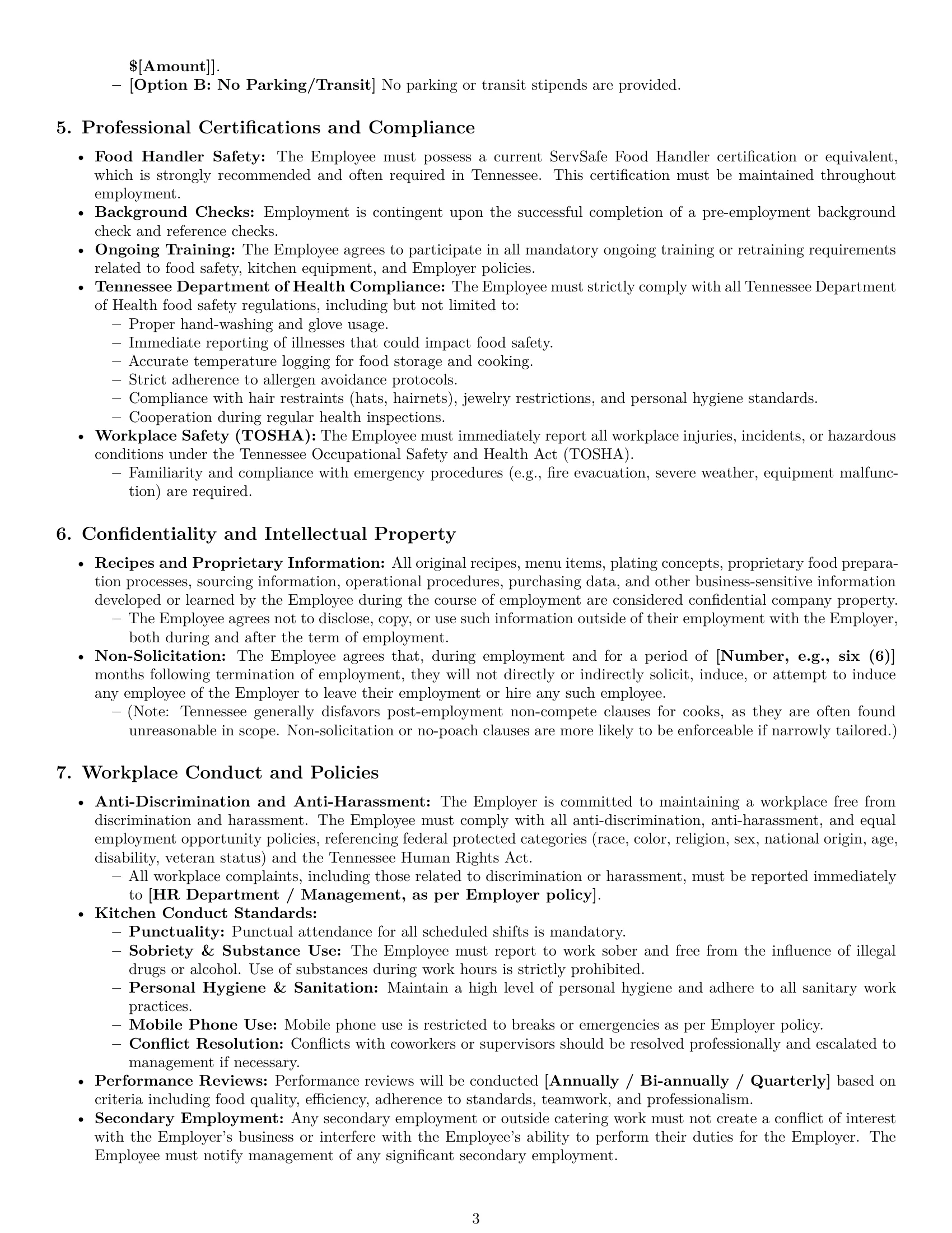 Preview page 3 of Pro Tennessee cook employment contract template