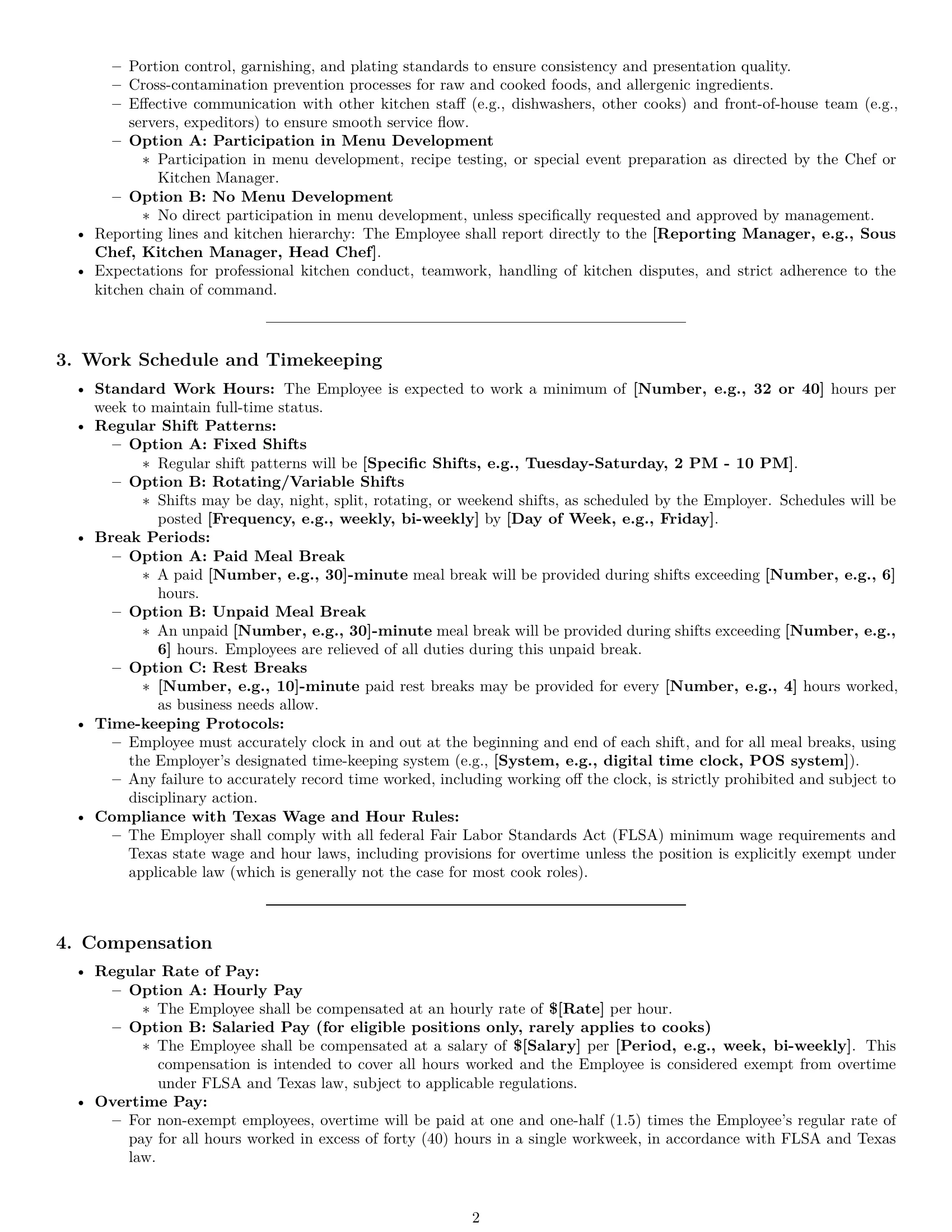 Preview page 2 of Pro Texas cook employment contract template