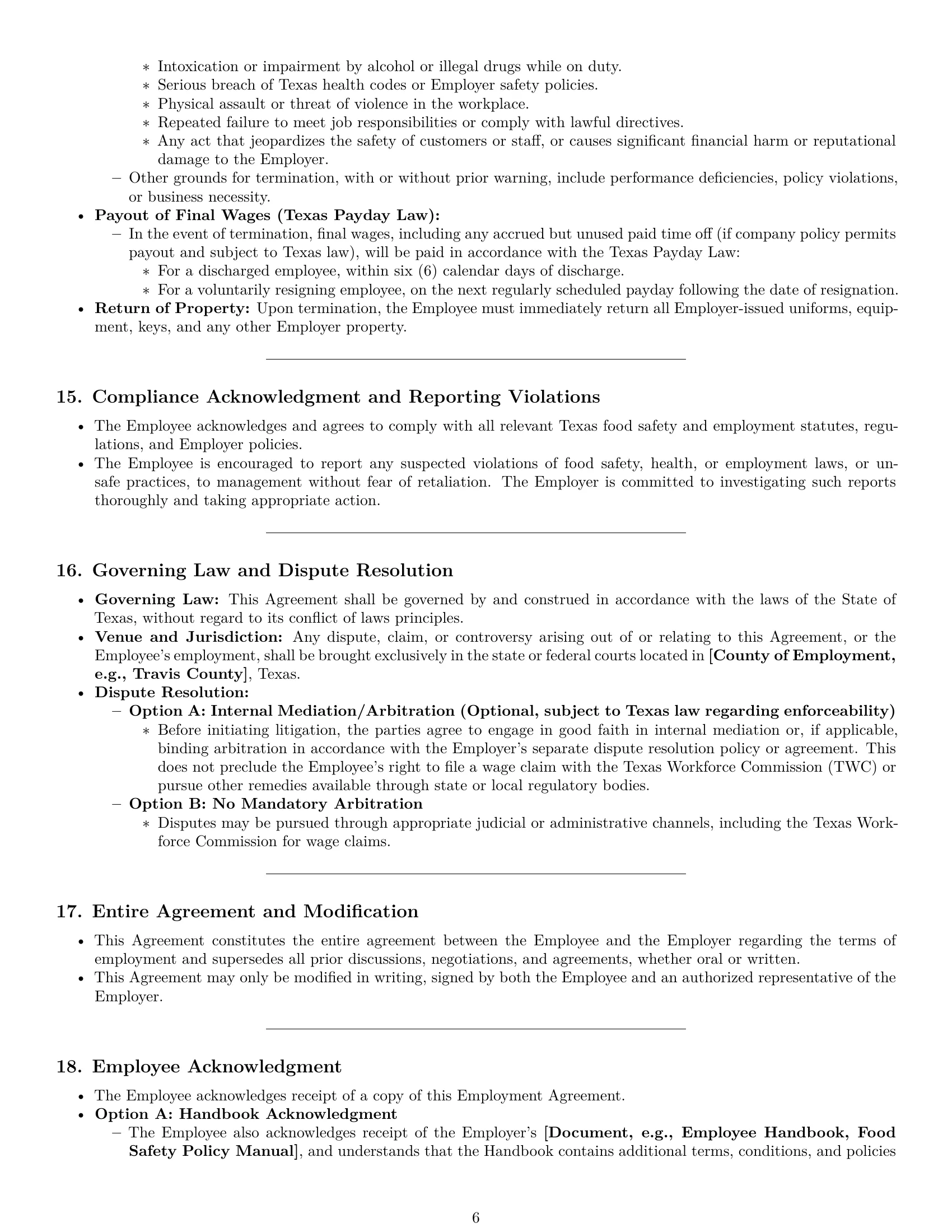 Preview page 6 of Pro Texas cook employment contract template