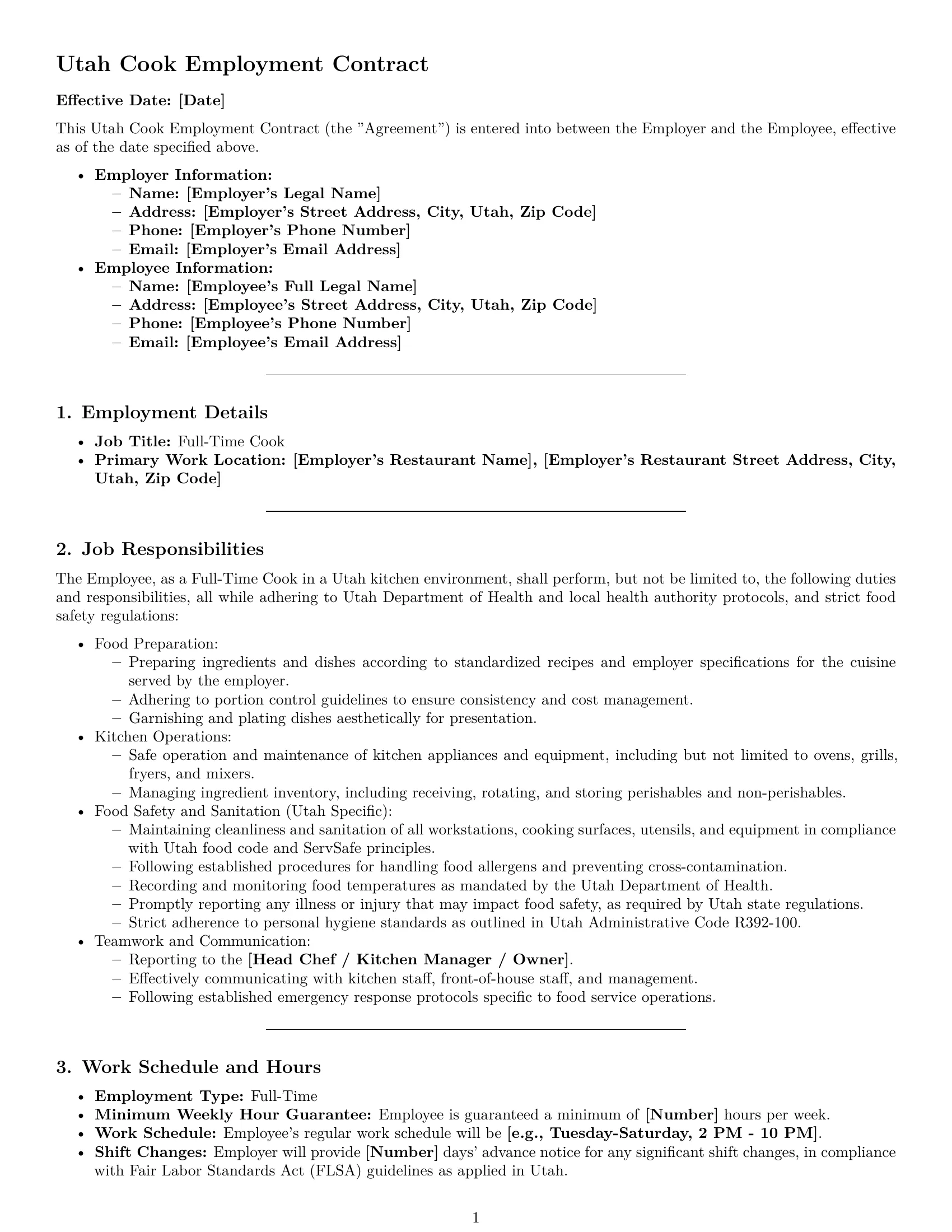 Preview page 1 of Pro Utah cook employment contract template