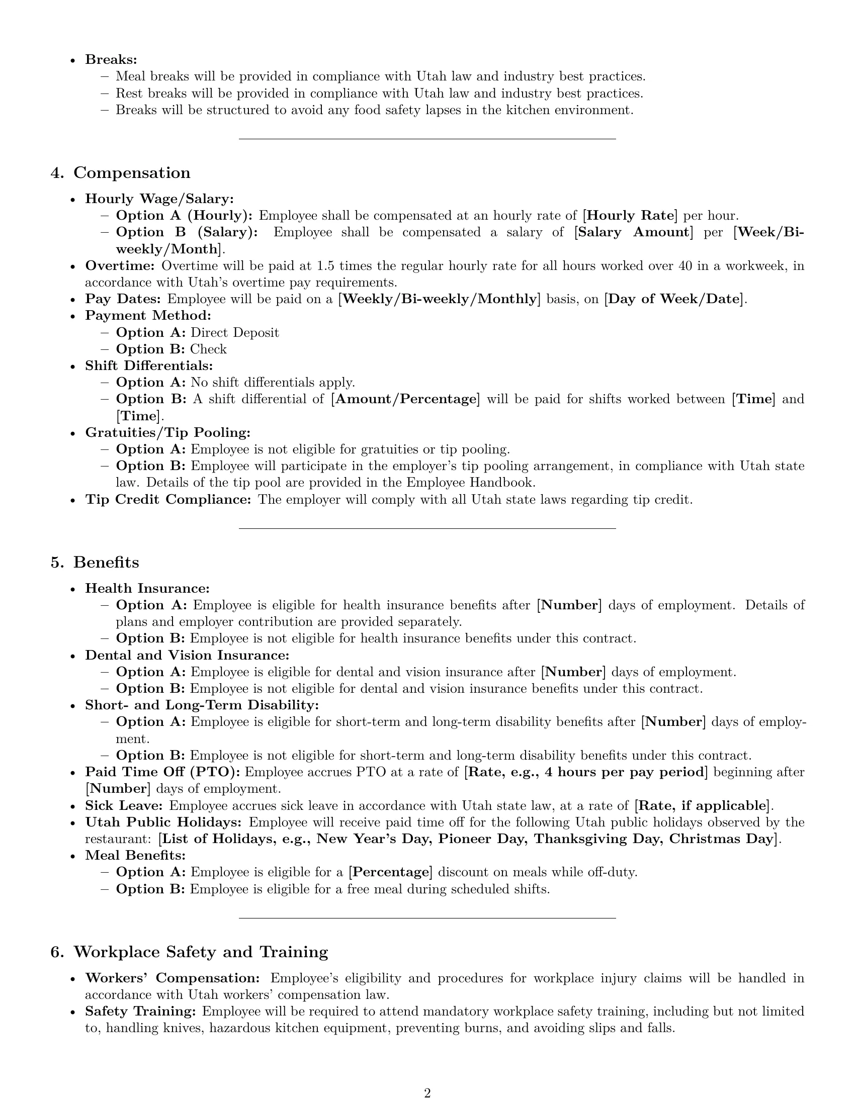 Preview page 2 of Pro Utah cook employment contract template
