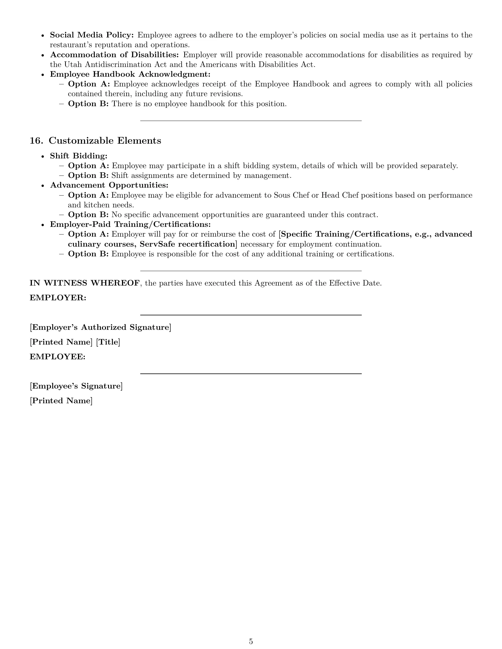 Preview page 5 of Pro Utah cook employment contract template