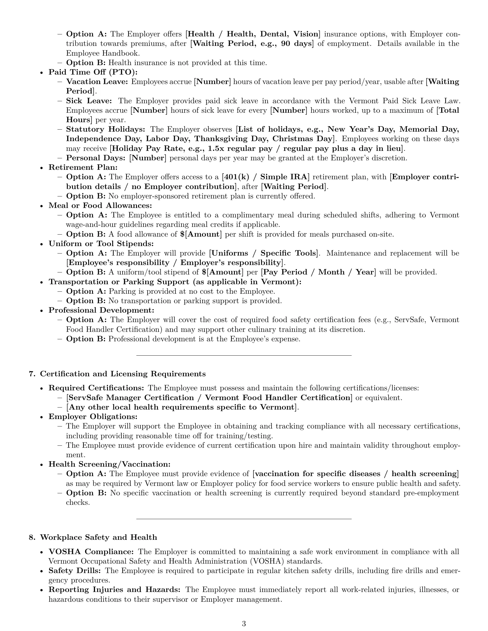 Preview page 3 of Pro Vermont cook employment contract template