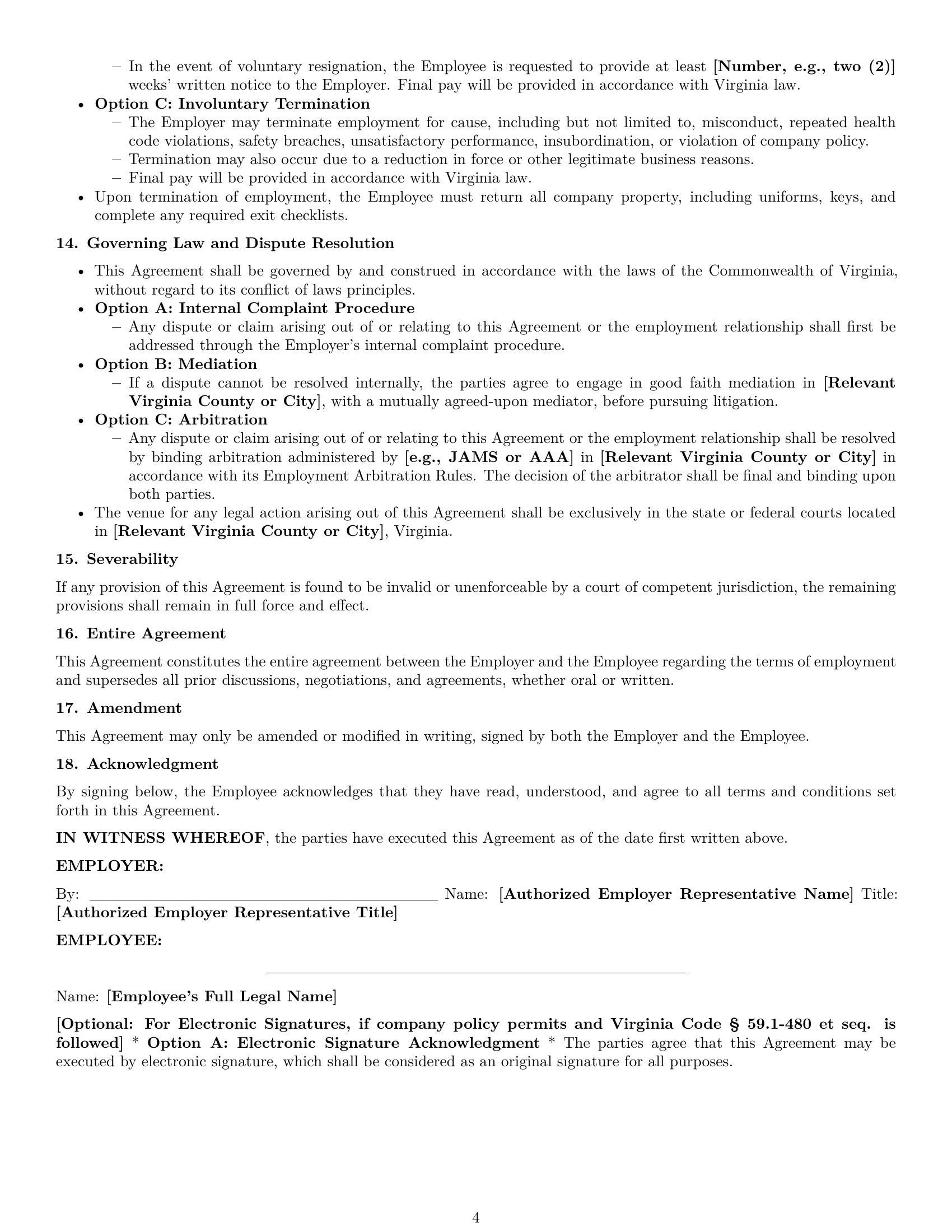 Preview page 4 of Pro Virginia cook employment contract template