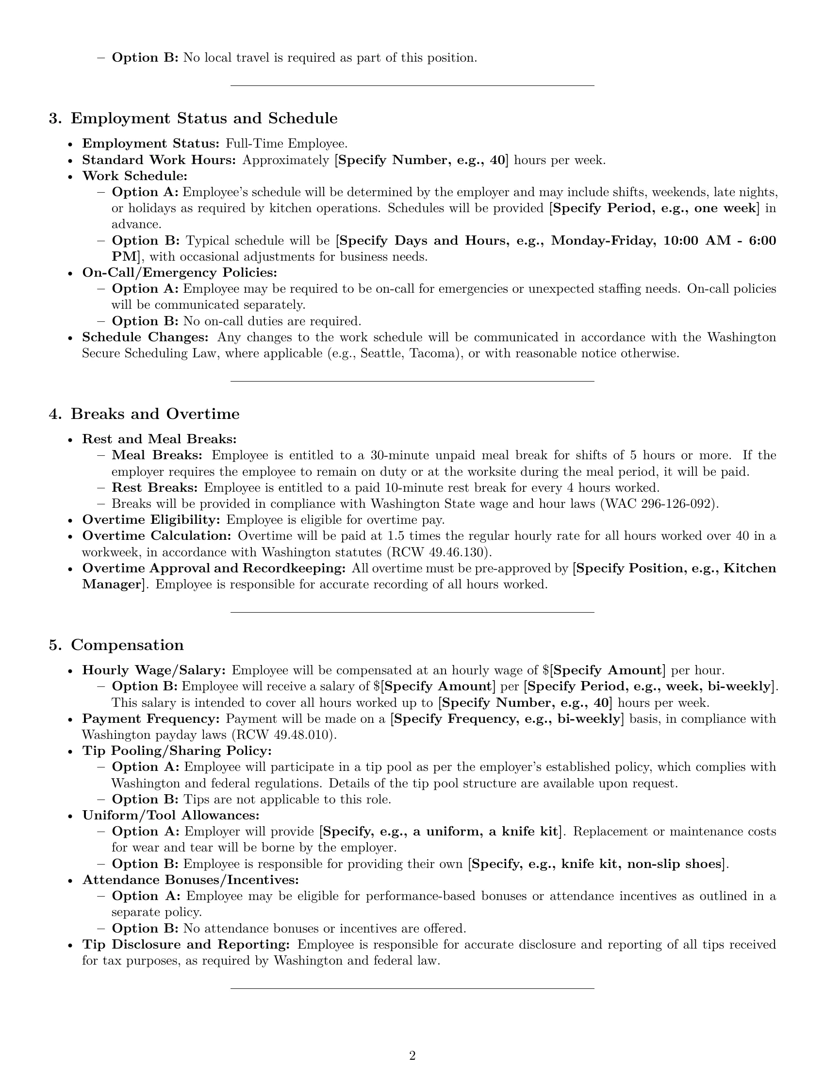 Preview page 2 of Pro Washington cook employment contract template