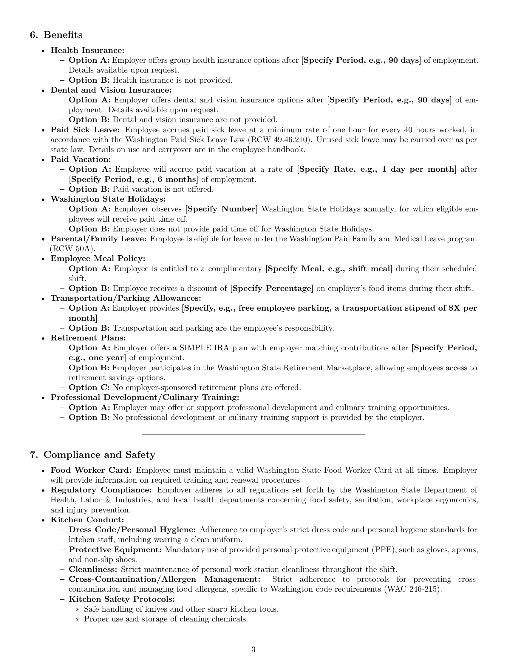 Preview page 3 of Pro Washington cook employment contract template
