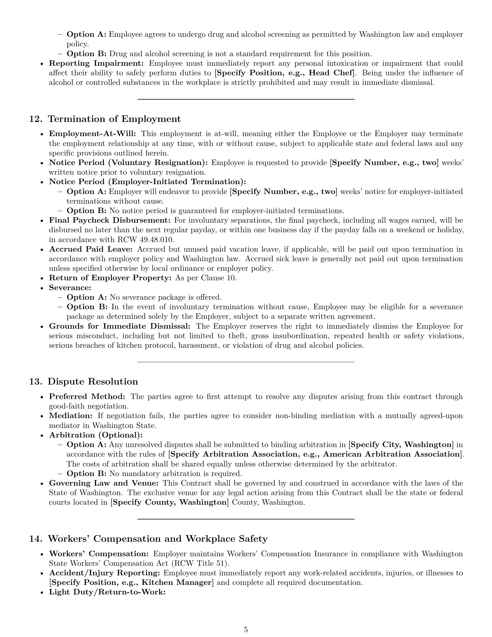 Preview page 5 of Pro Washington cook employment contract template