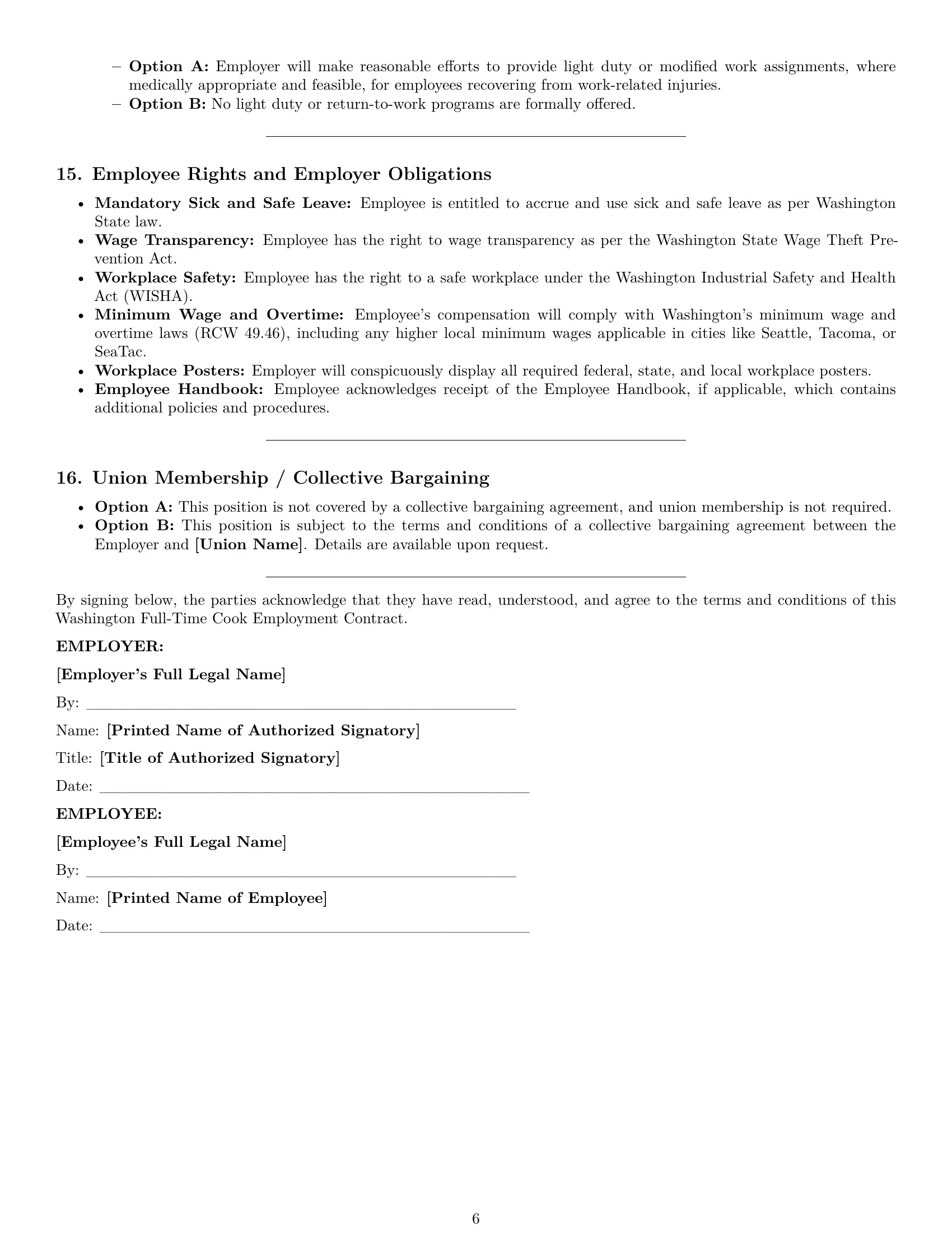 Preview page 6 of Pro Washington cook employment contract template