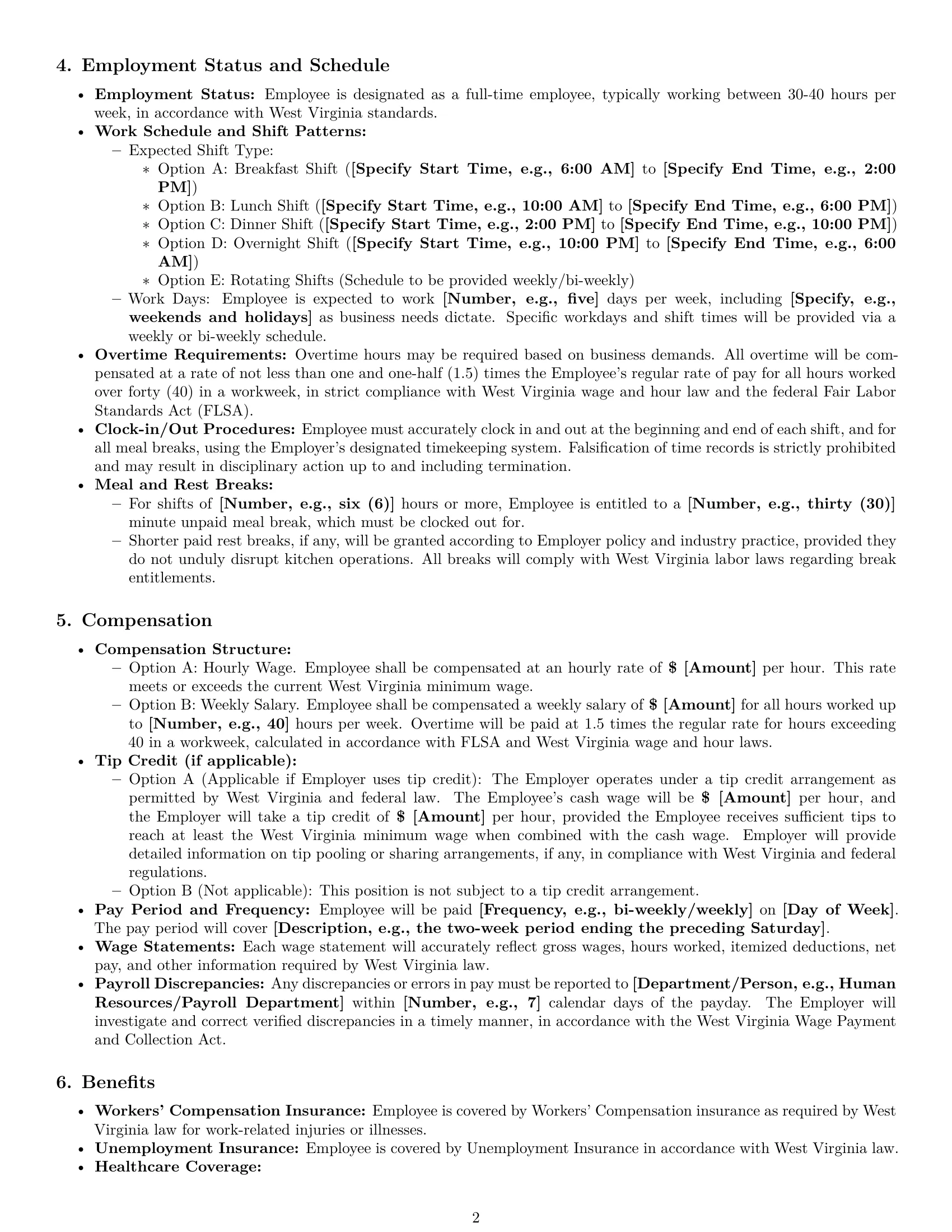 Preview page 2 of Pro West Virginia cook employment contract template