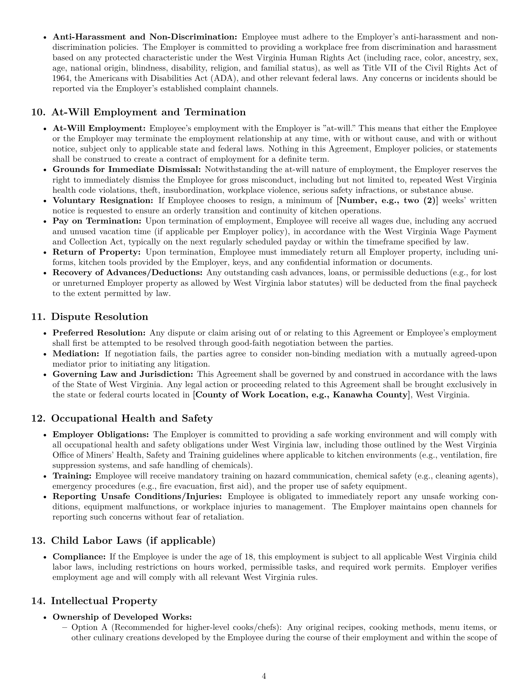 Preview page 4 of Pro West Virginia cook employment contract template