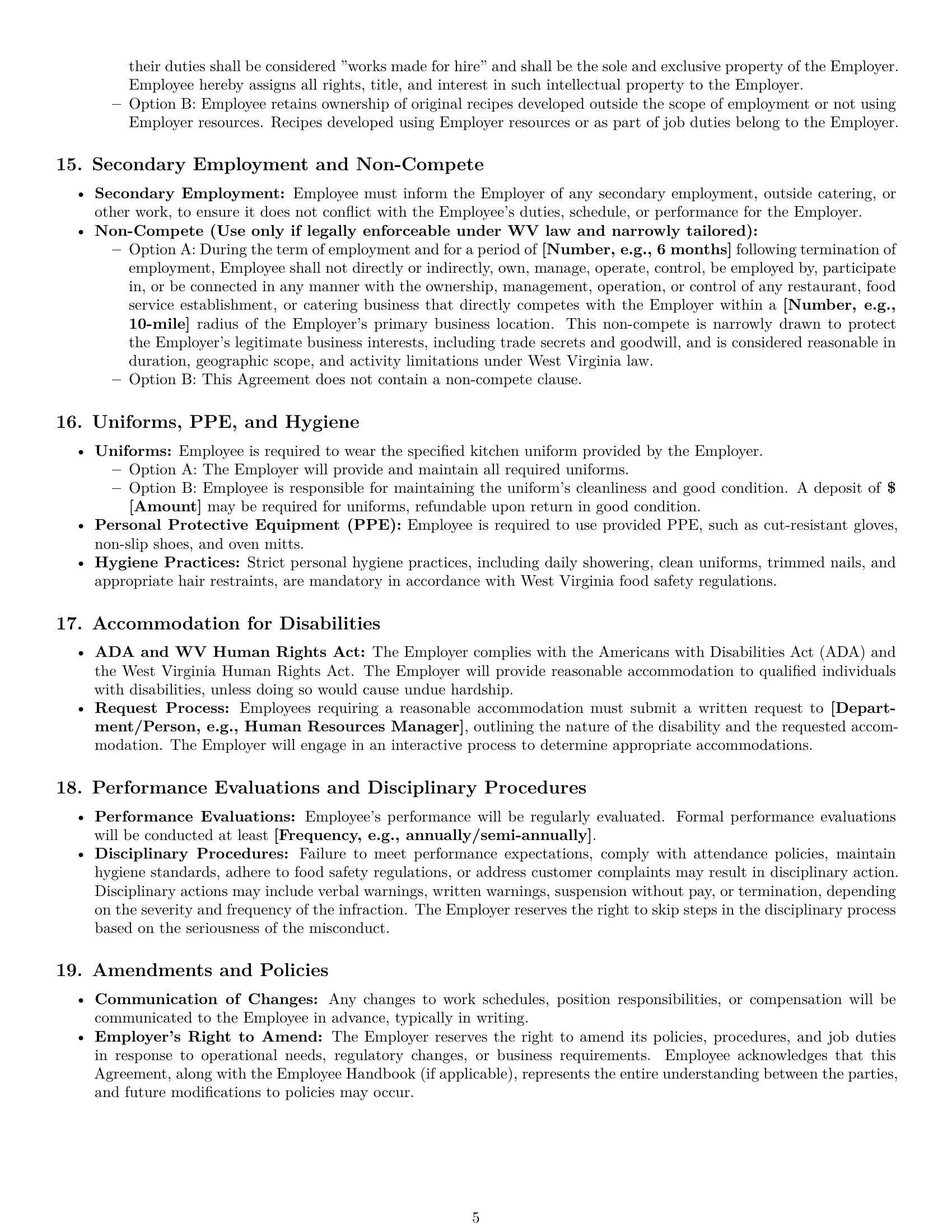 Preview page 5 of Pro West Virginia cook employment contract template