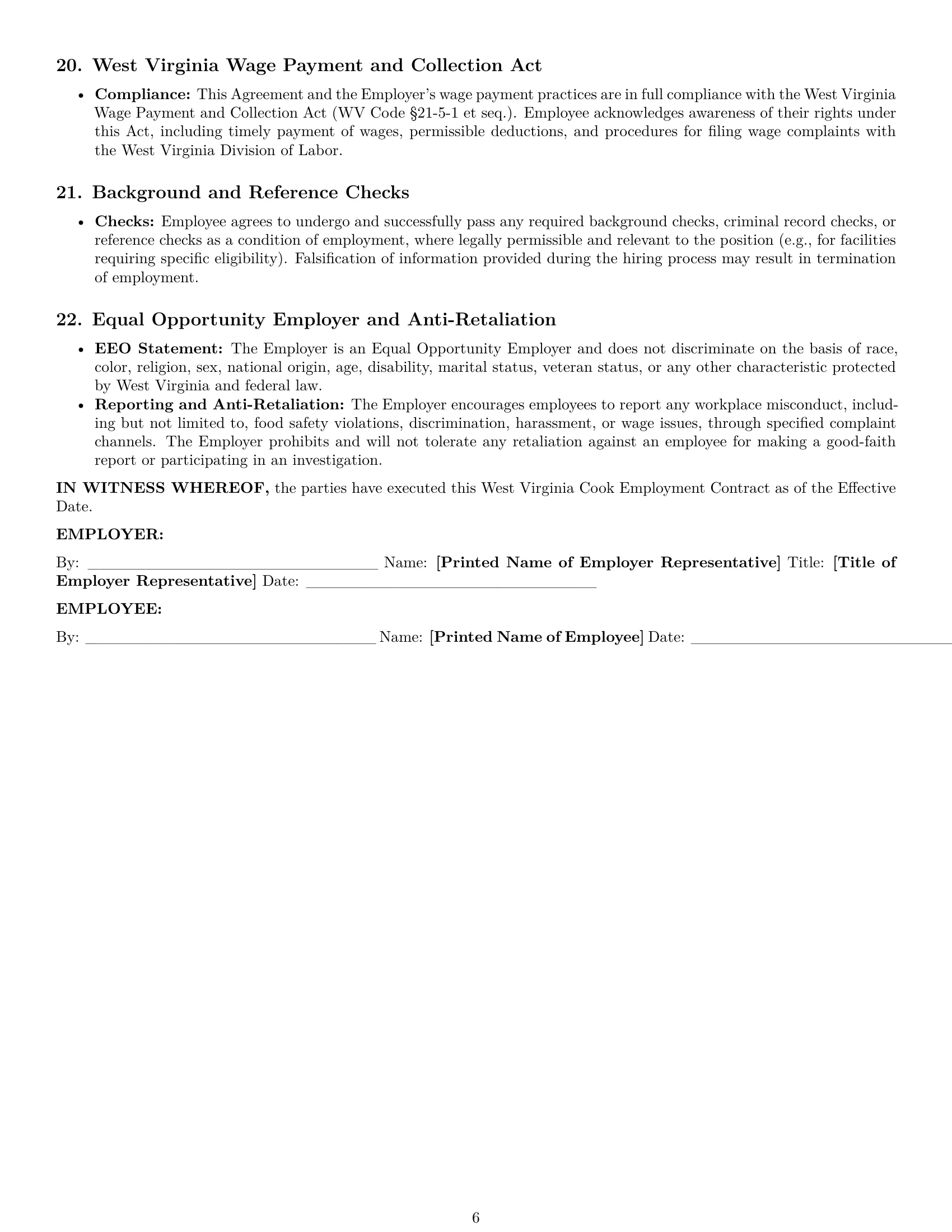 Preview page 6 of Pro West Virginia cook employment contract template