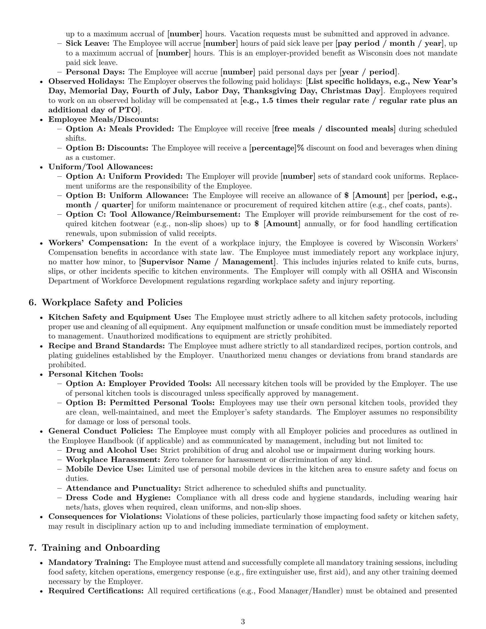 Preview page 3 of Pro Wisconsin cook employment contract template
