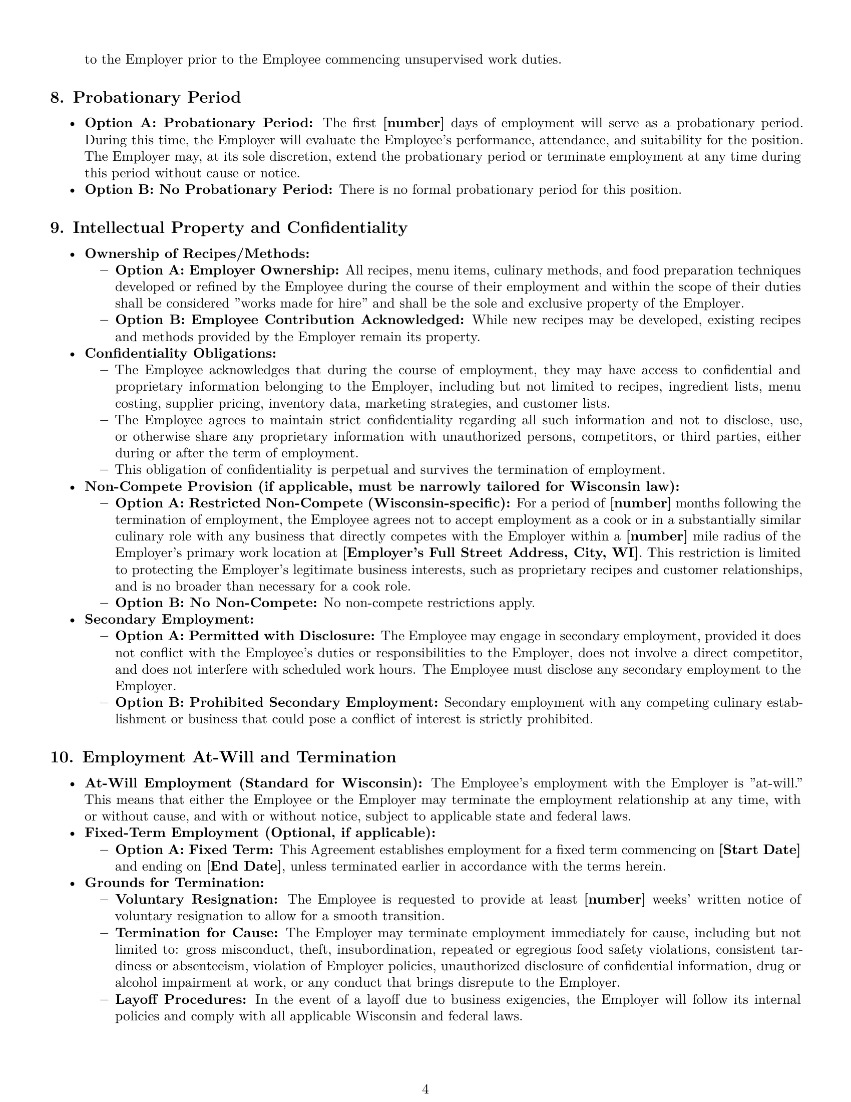 Preview page 4 of Pro Wisconsin cook employment contract template