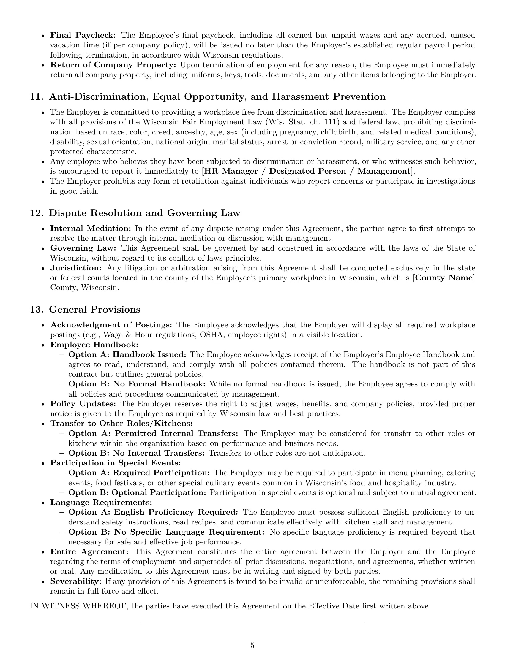 Preview page 5 of Pro Wisconsin cook employment contract template