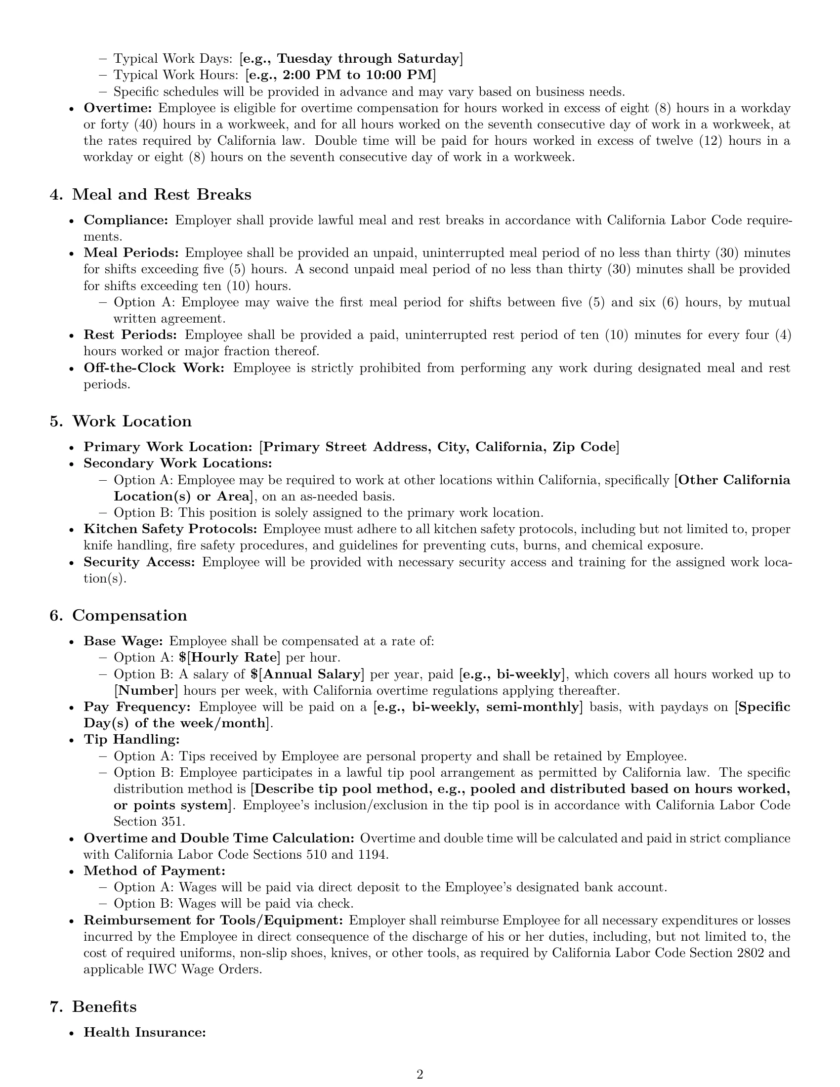 Preview page 2 of Pro California cook employment contract template