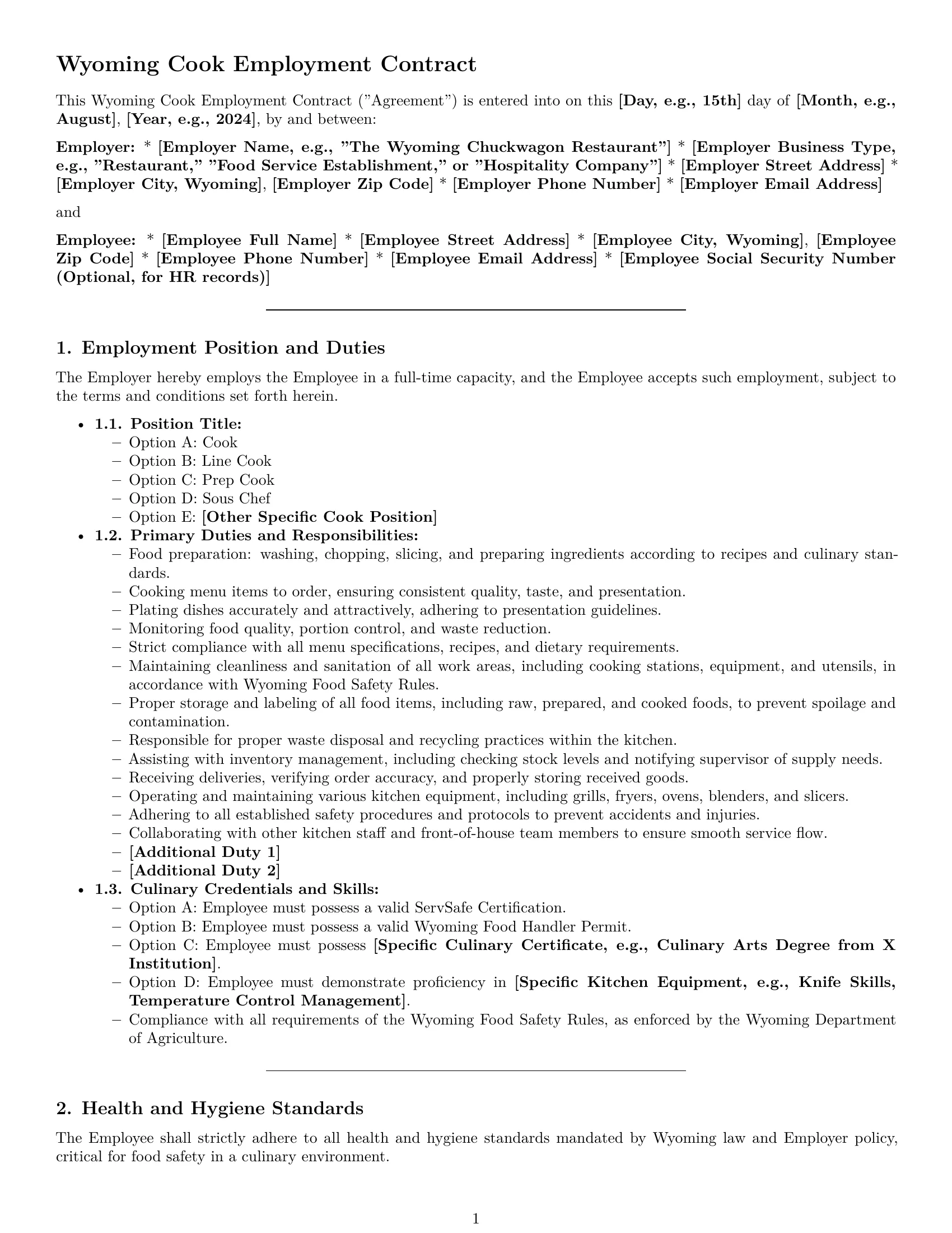 Preview page 1 of Pro Wyoming cook employment contract template