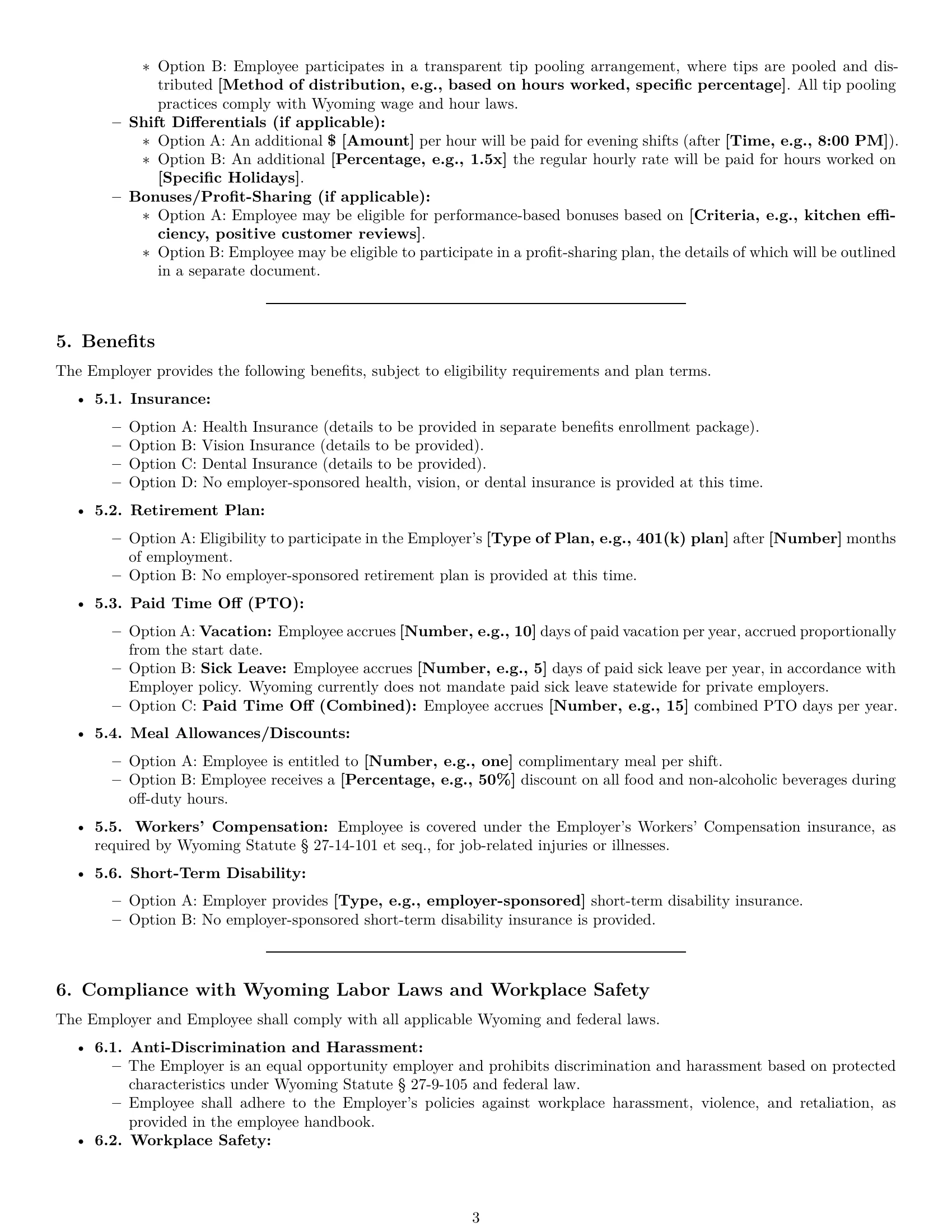 Preview page 3 of Pro Wyoming cook employment contract template