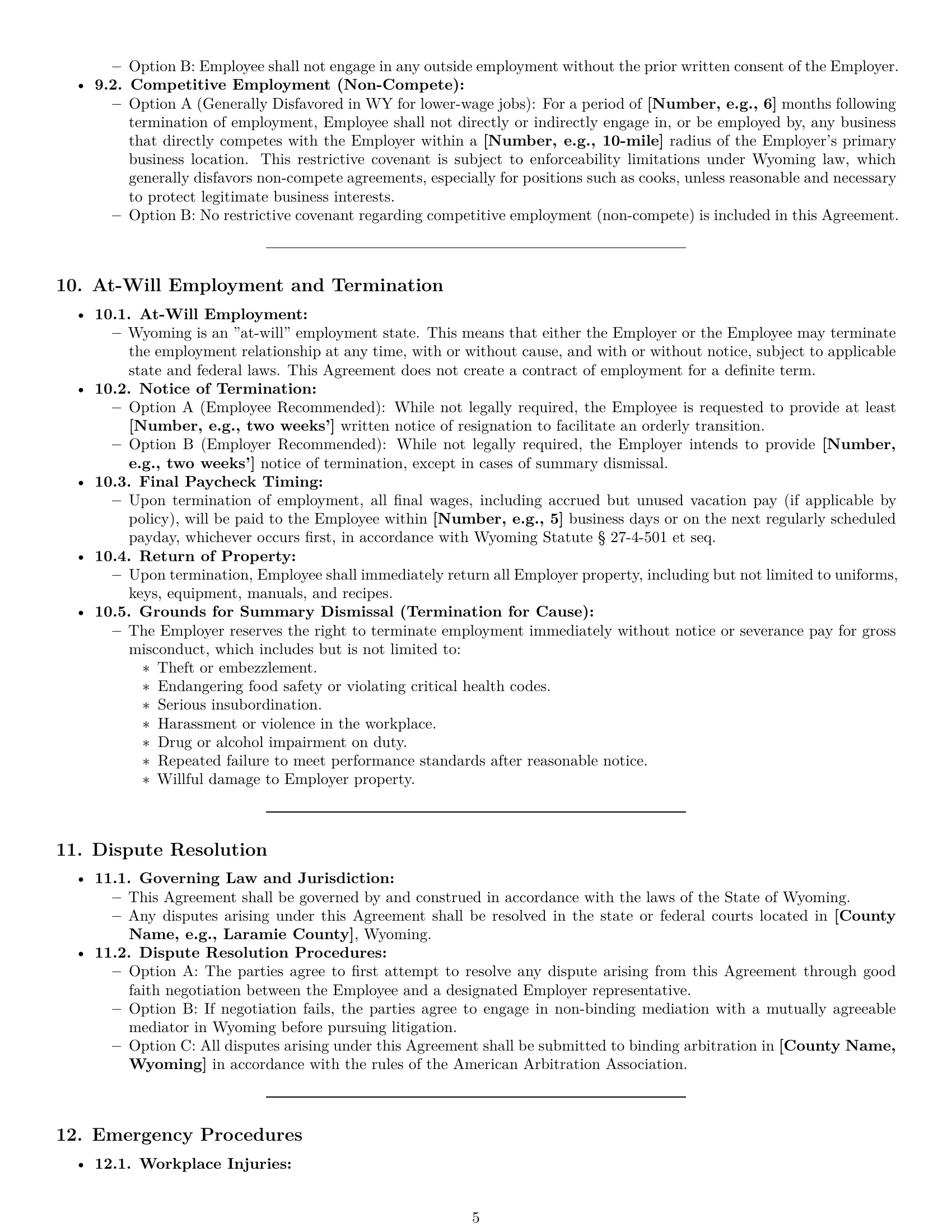 Preview page 5 of Pro Wyoming cook employment contract template