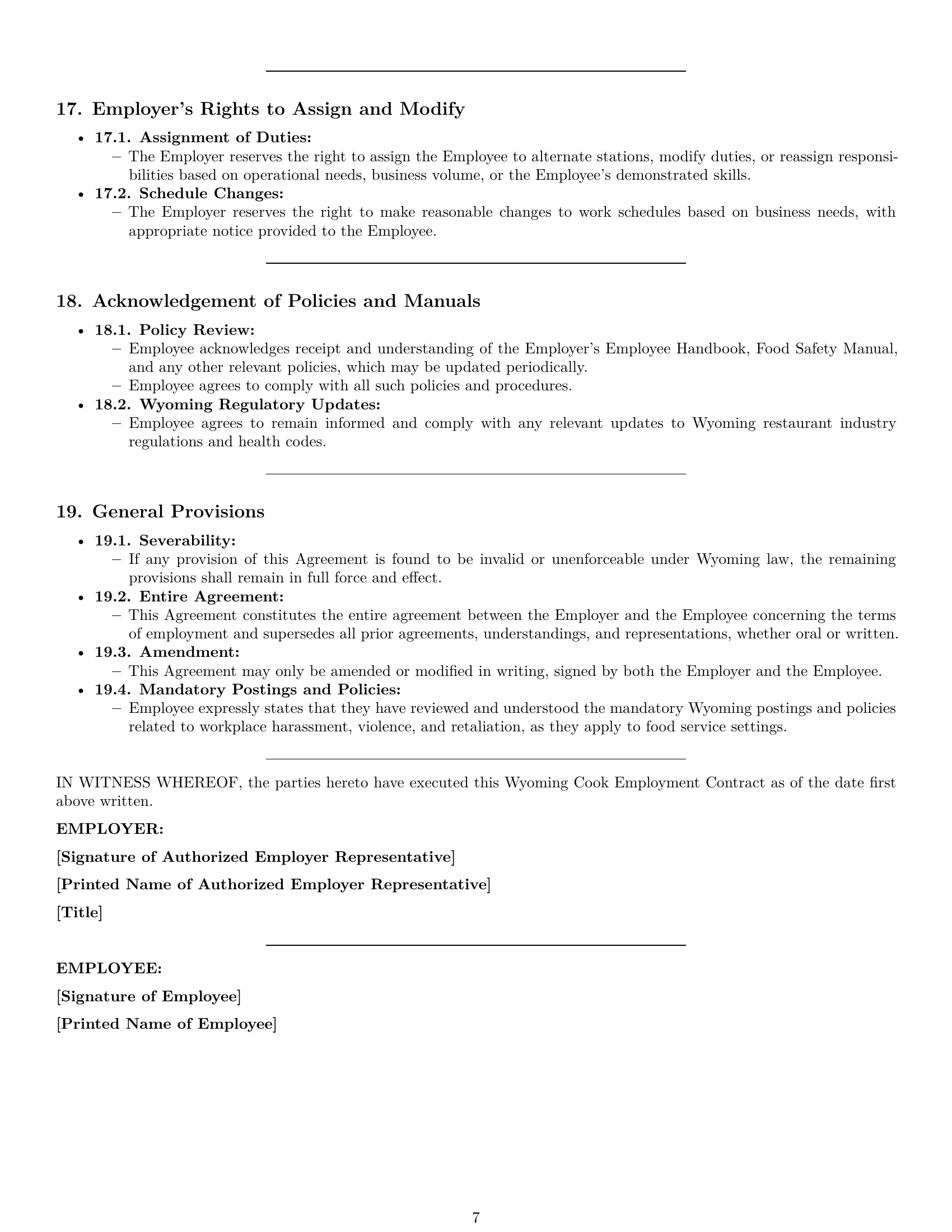Preview page 7 of Pro Wyoming cook employment contract template