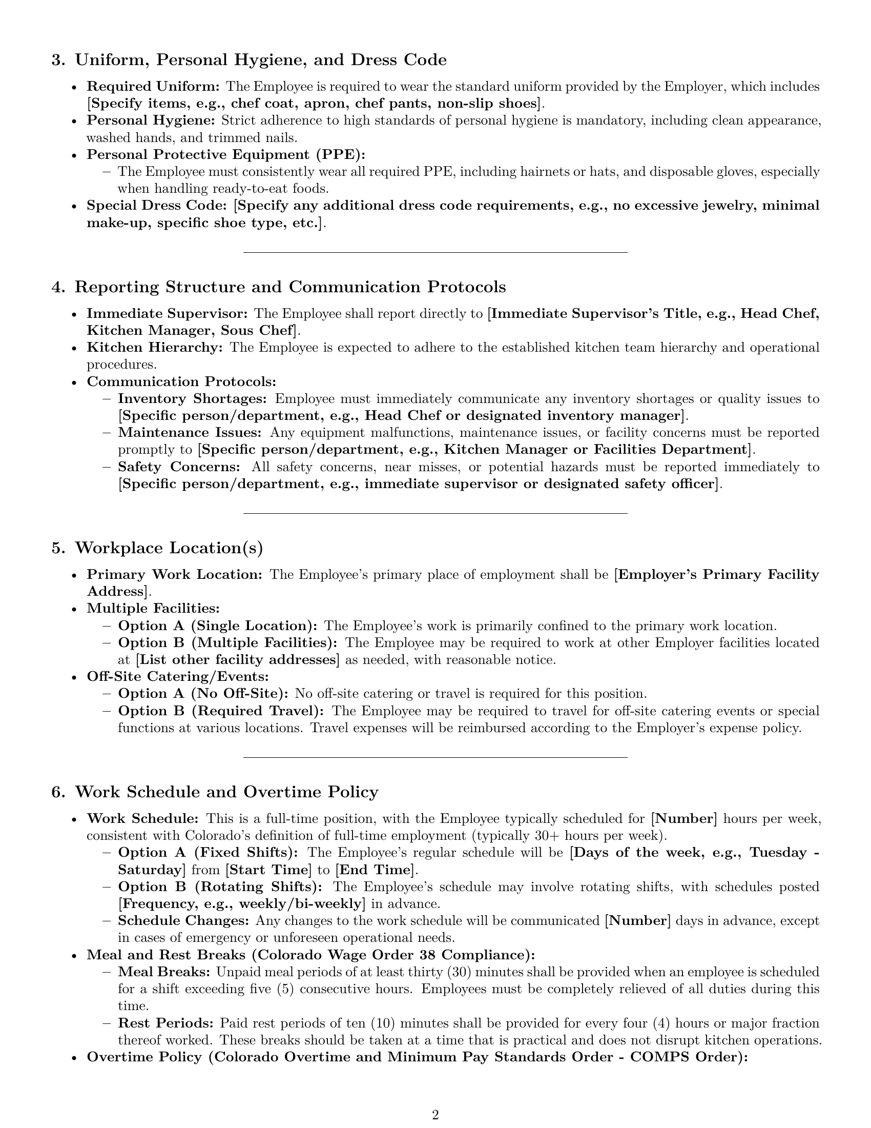 Preview page 2 of Pro Colorado cook employment contract template
