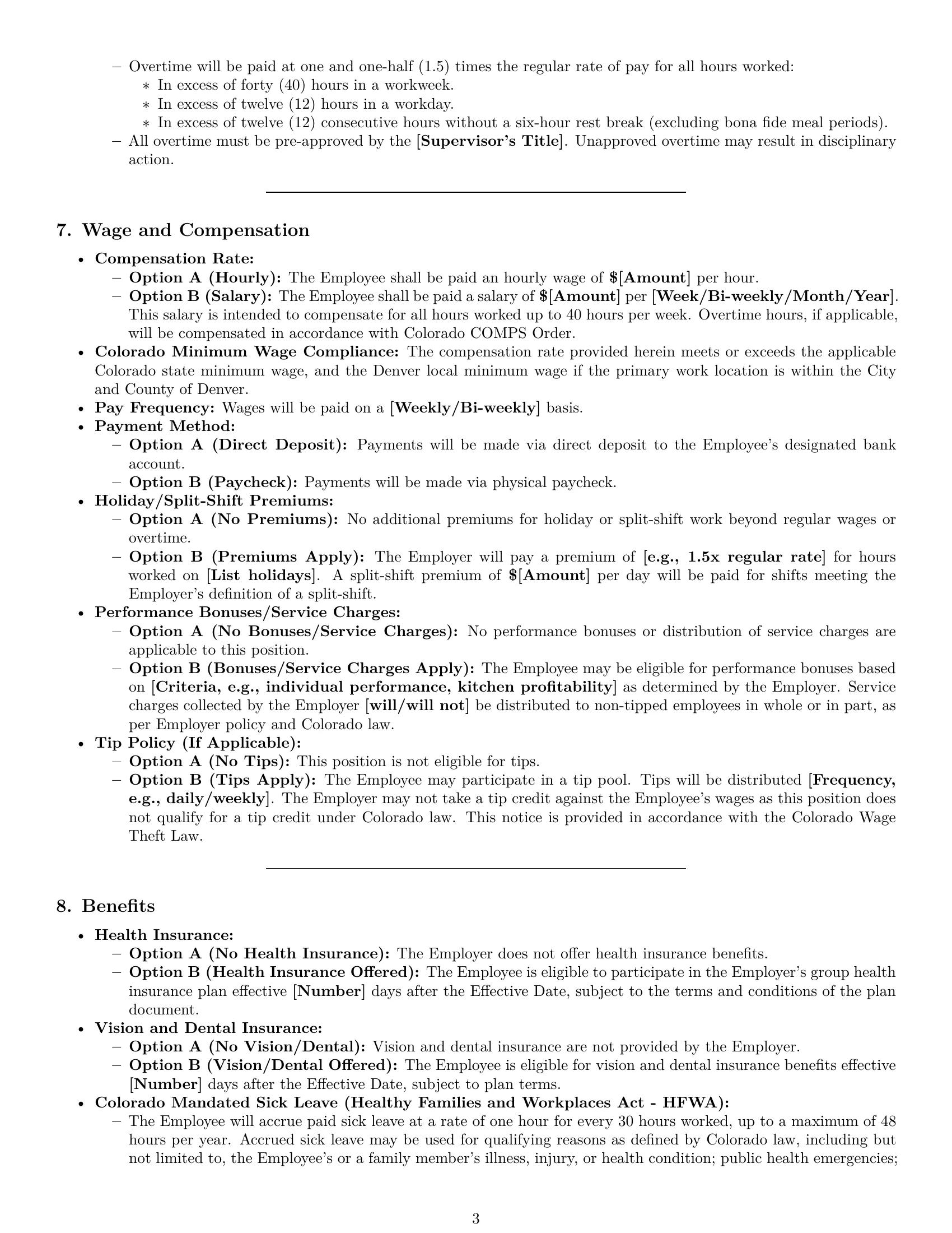 Preview page 3 of Pro Colorado cook employment contract template
