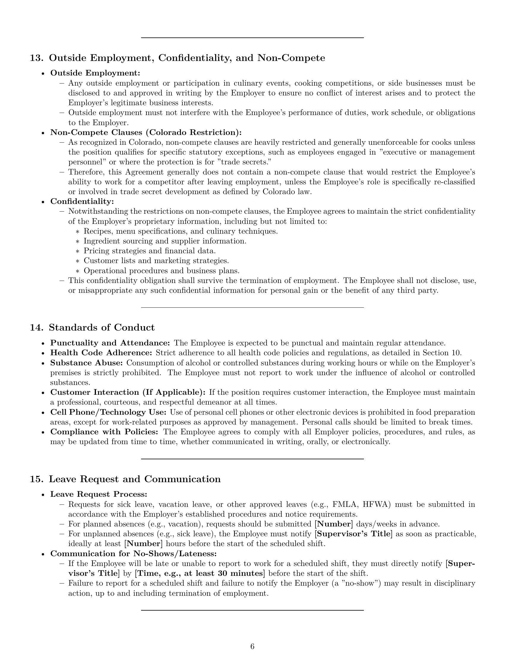 Preview page 6 of Pro Colorado cook employment contract template