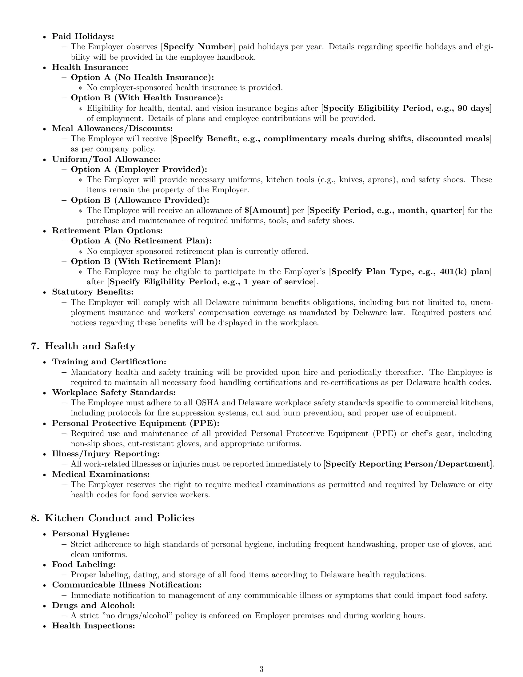 Preview page 3 of Pro Delaware cook employment contract template