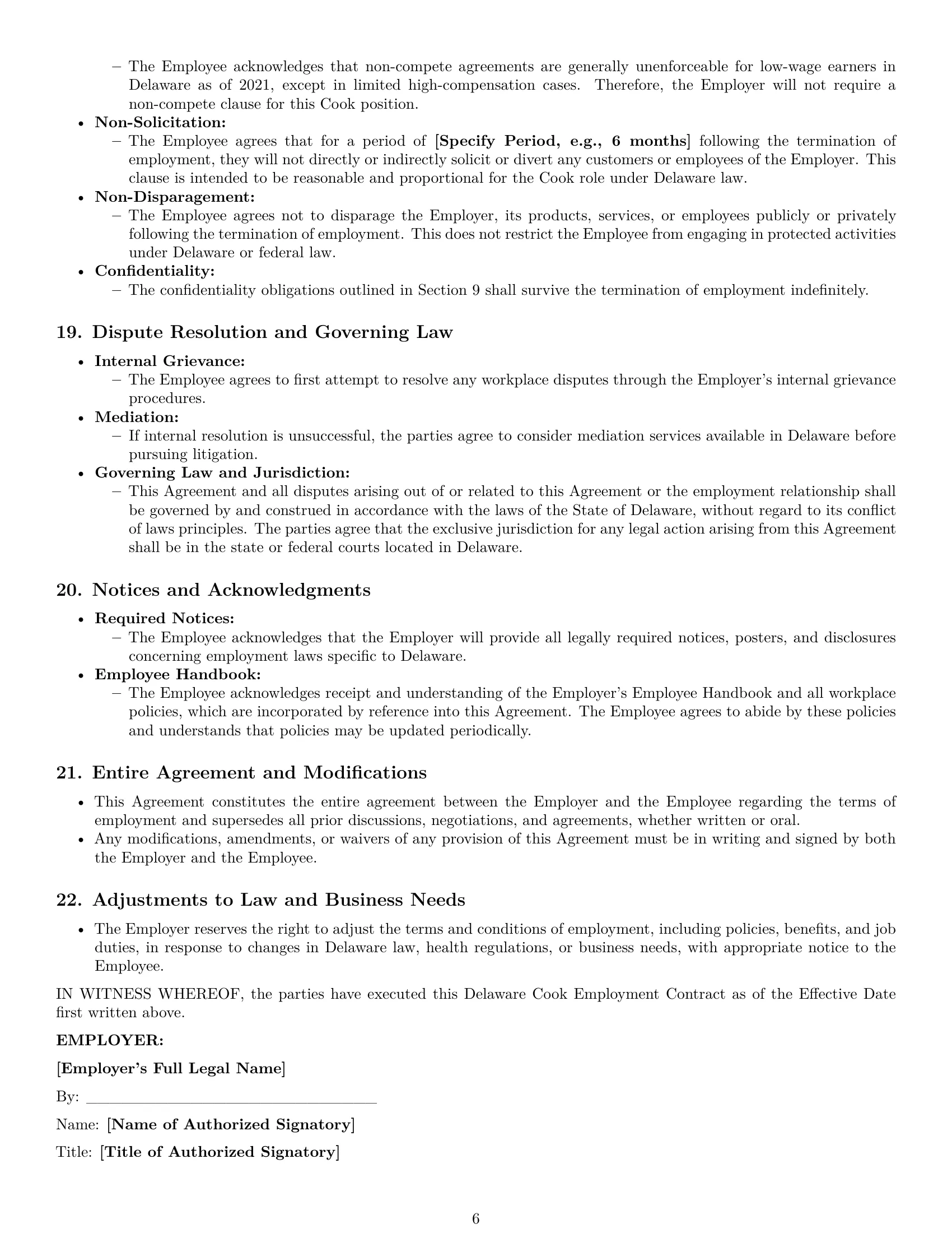 Preview page 6 of Pro Delaware cook employment contract template
