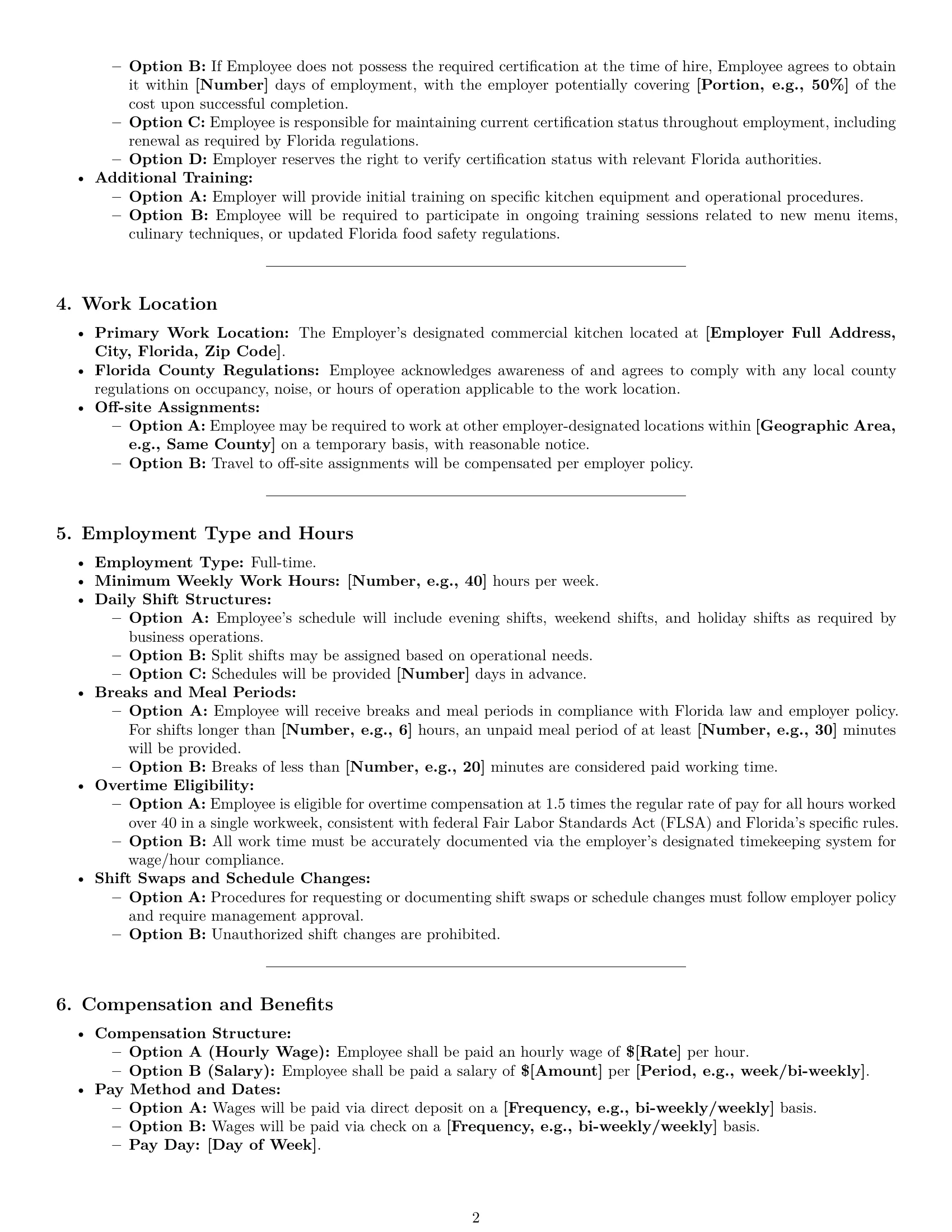 Preview page 2 of Pro Florida cook employment contract template