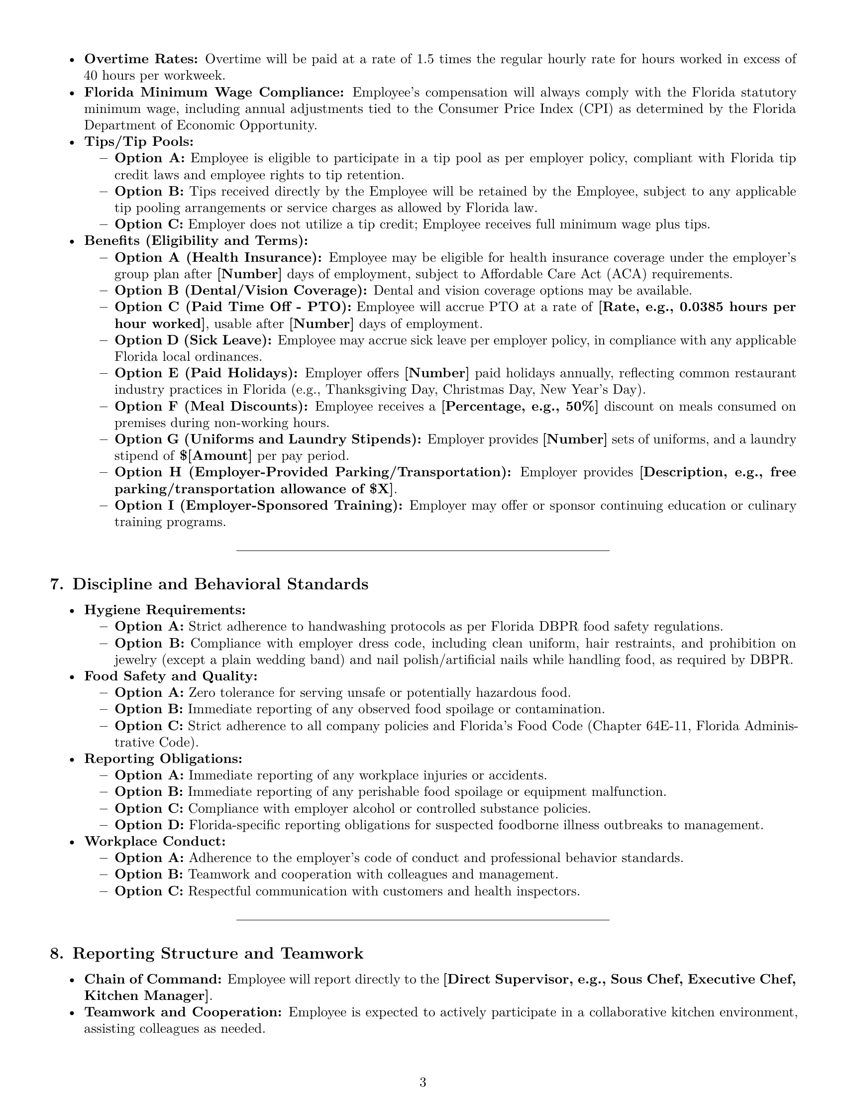 Preview page 3 of Pro Florida cook employment contract template