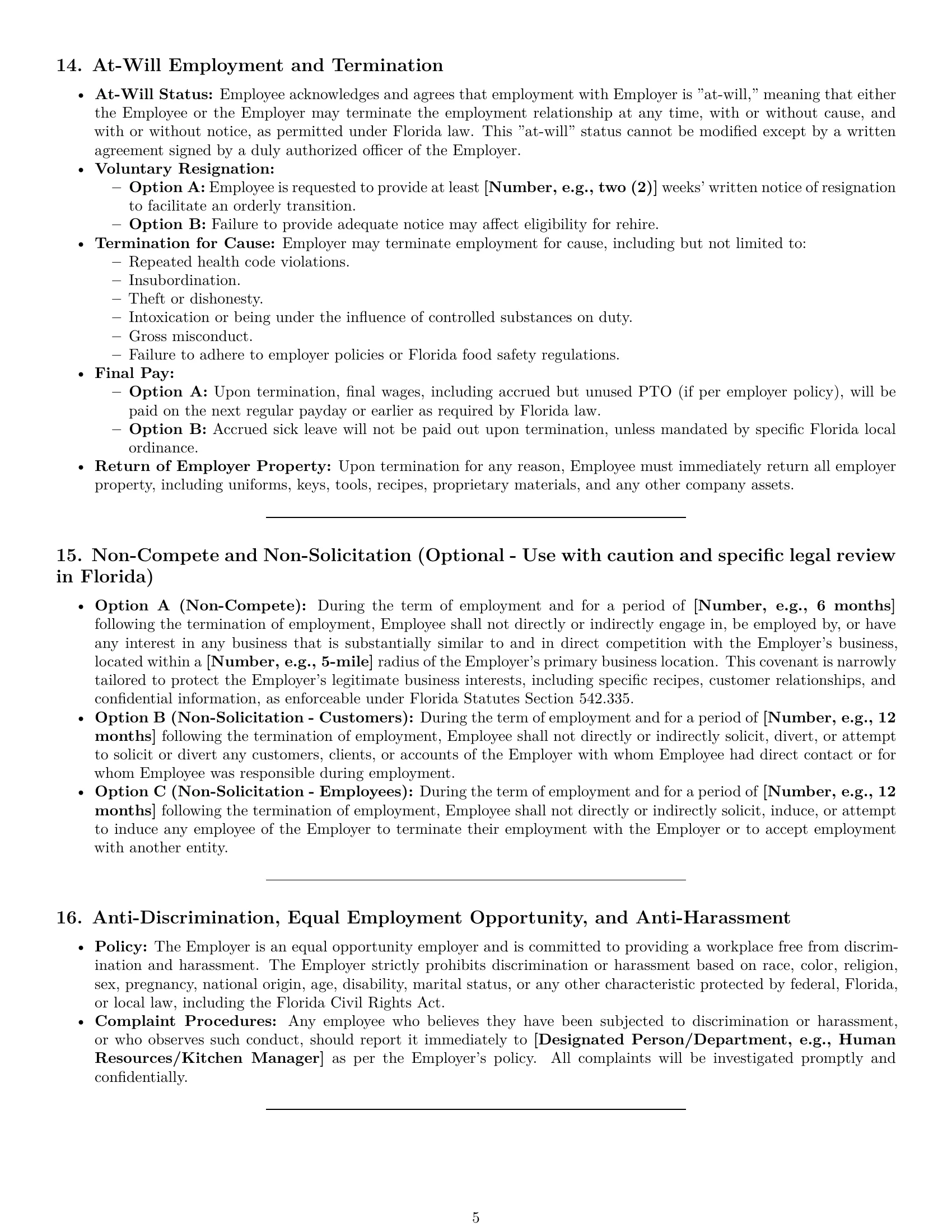 Preview page 5 of Pro Florida cook employment contract template