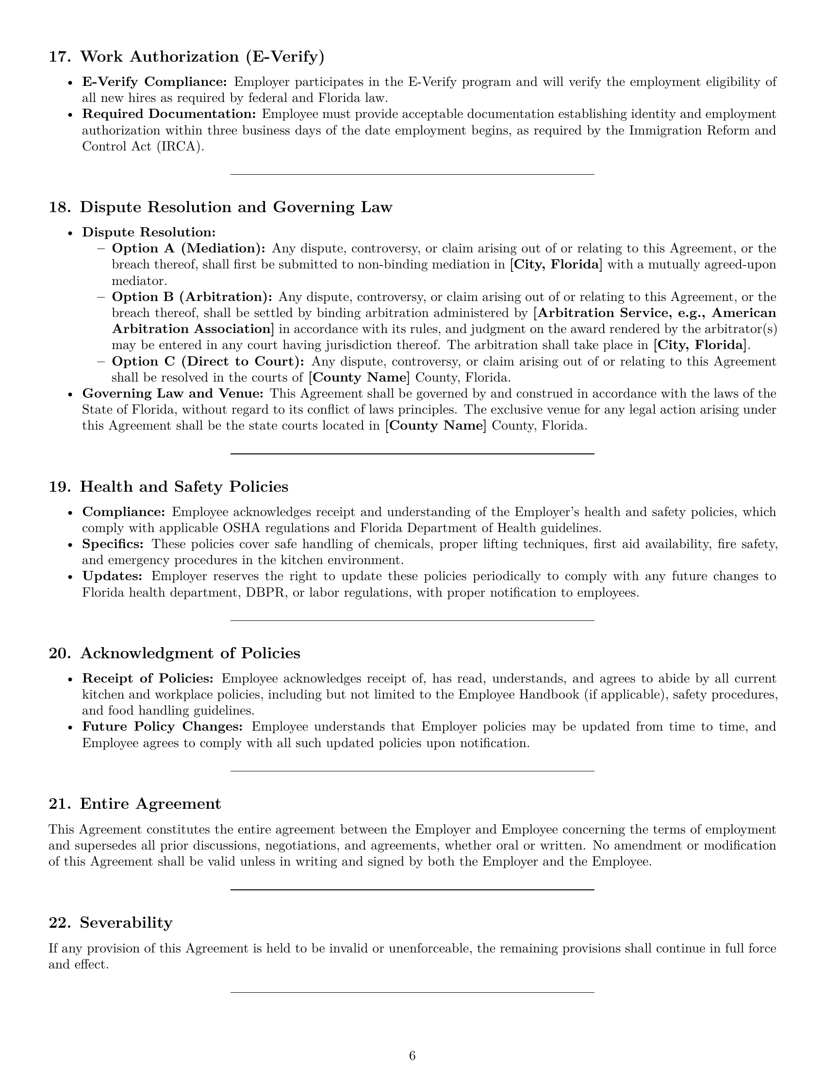 Preview page 6 of Pro Florida cook employment contract template
