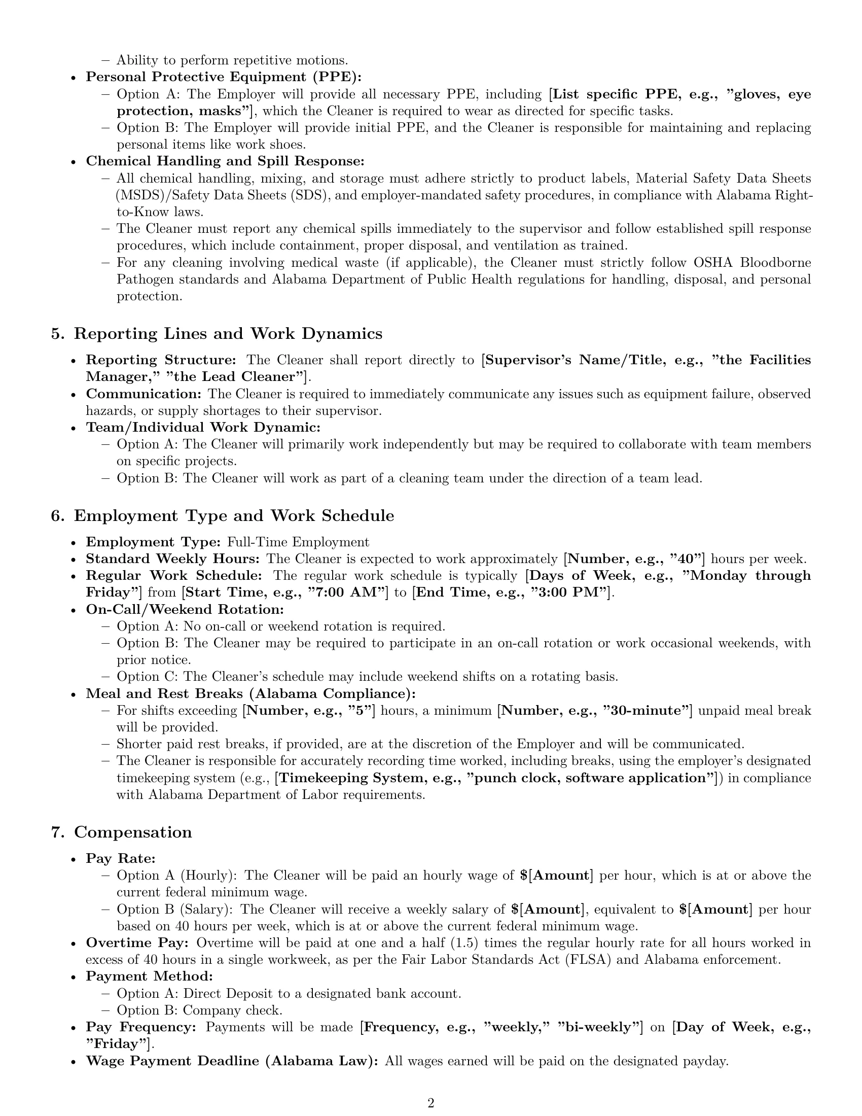 Preview page 2 of Pro Alabama cleaner employment contract template