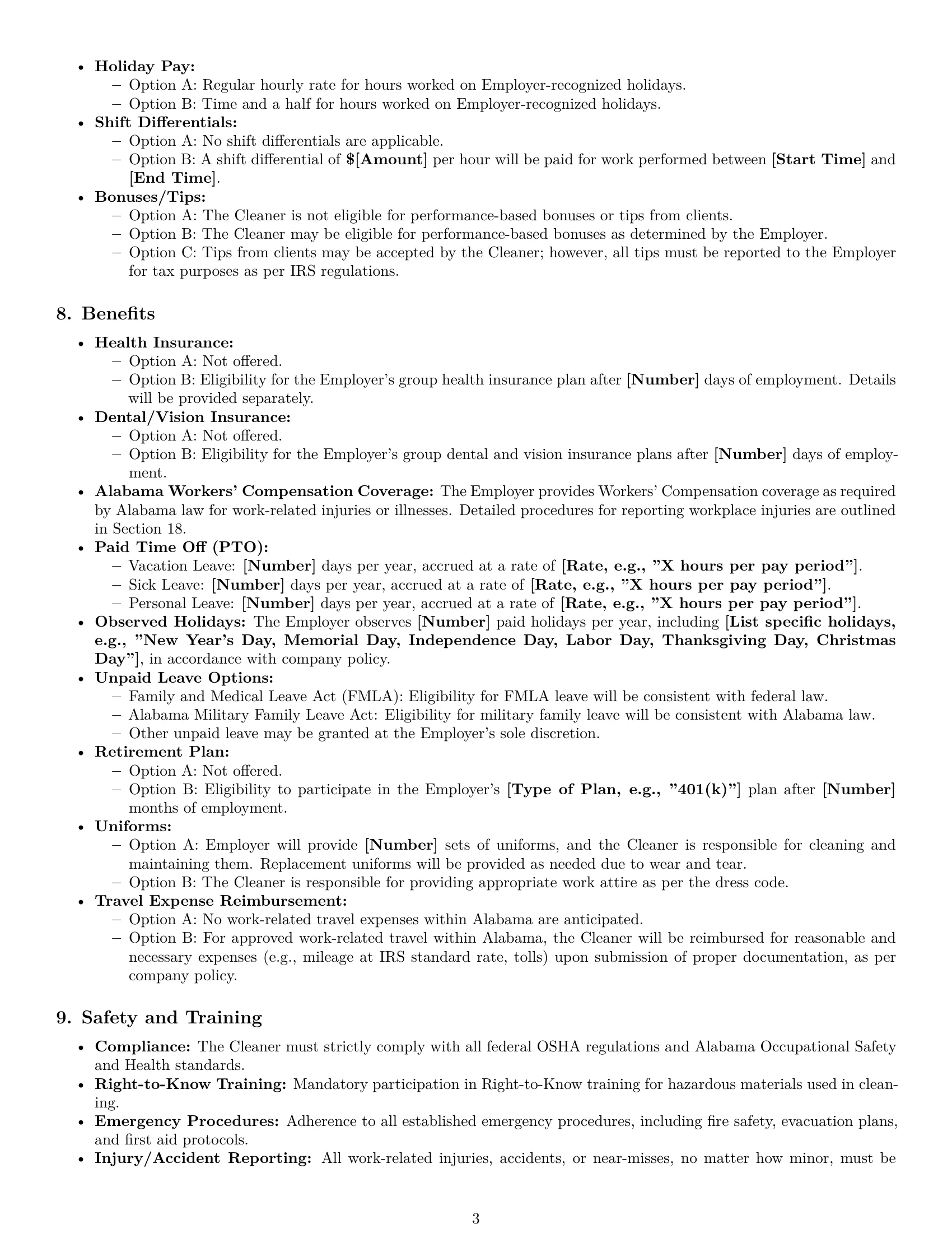 Preview page 3 of Pro Alabama cleaner employment contract template