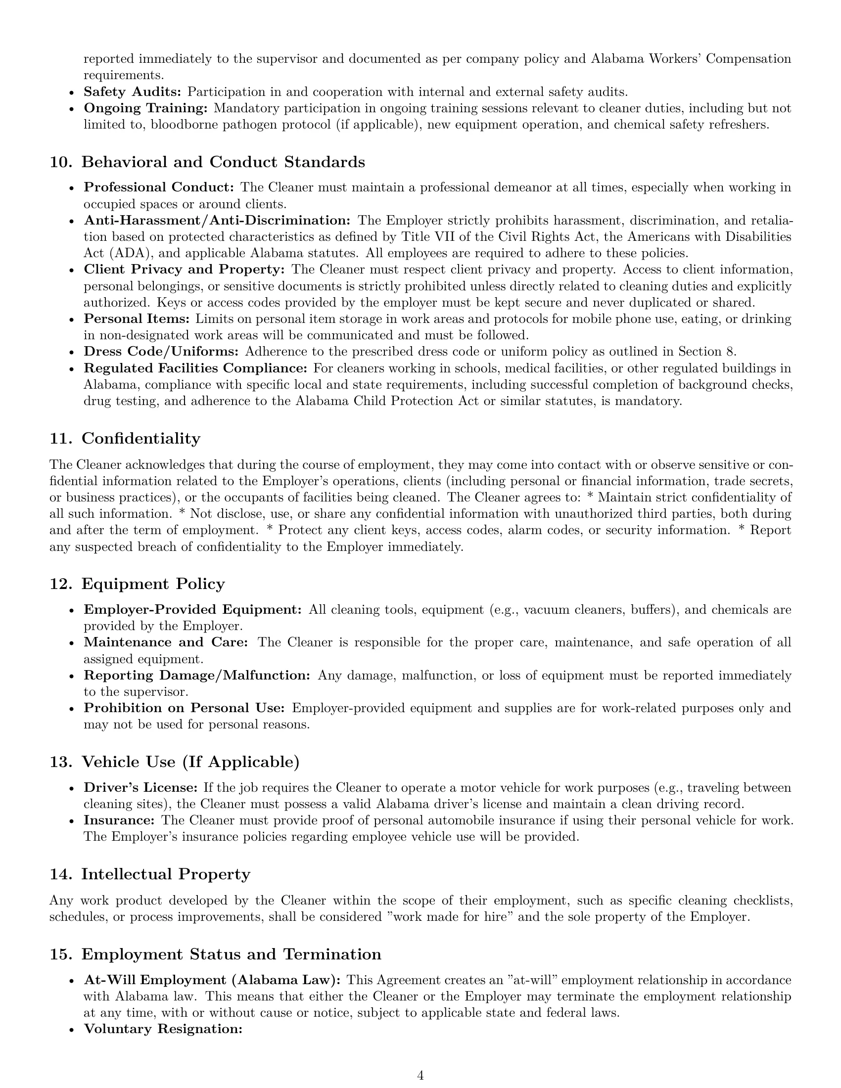 Preview page 4 of Pro Alabama cleaner employment contract template
