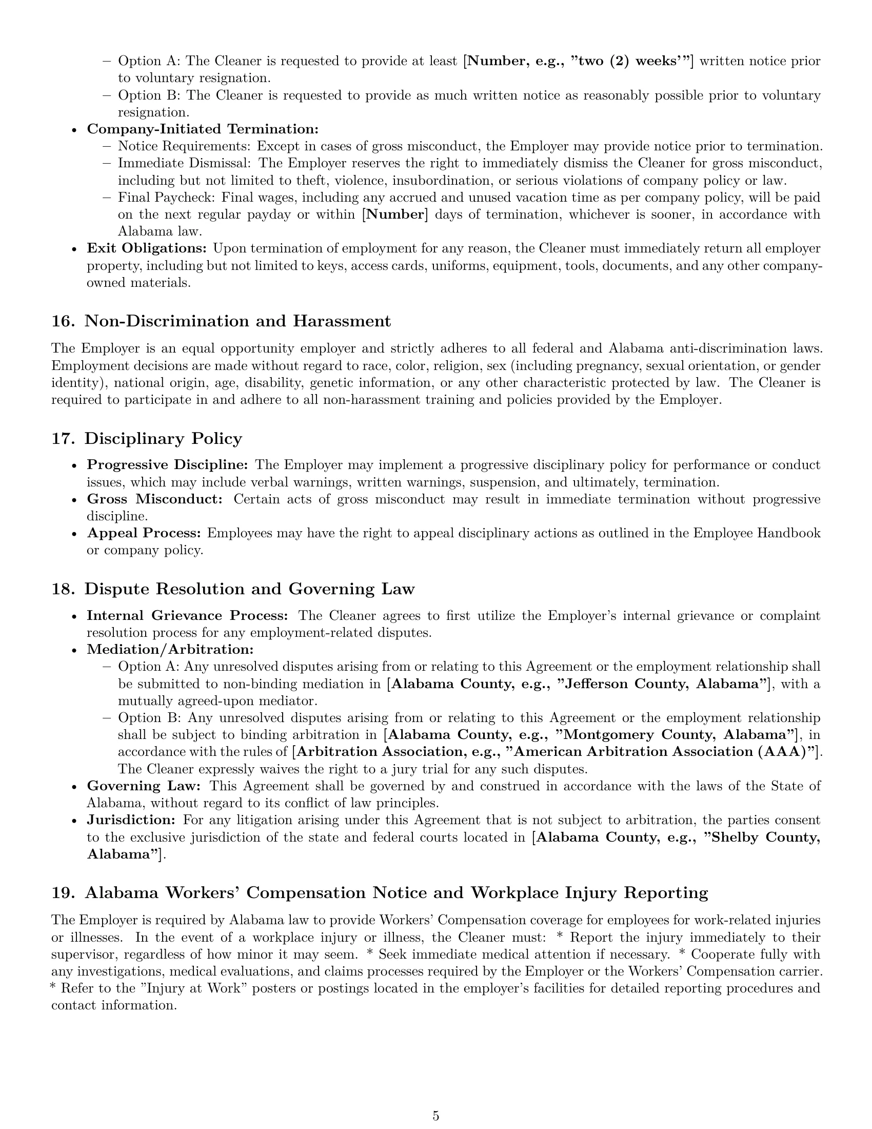 Preview page 5 of Pro Alabama cleaner employment contract template
