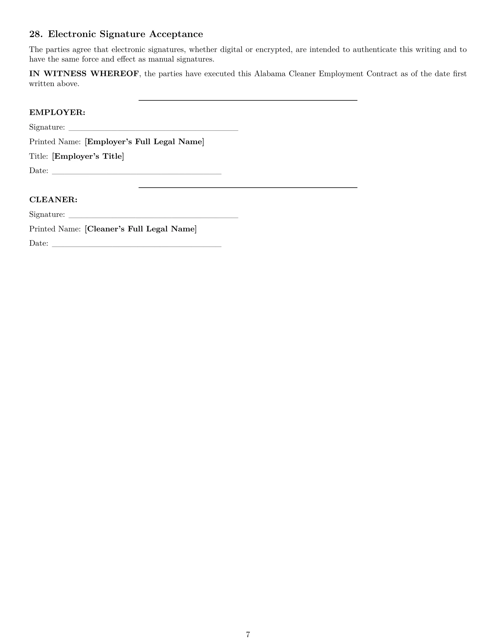 Preview page 7 of Pro Alabama cleaner employment contract template