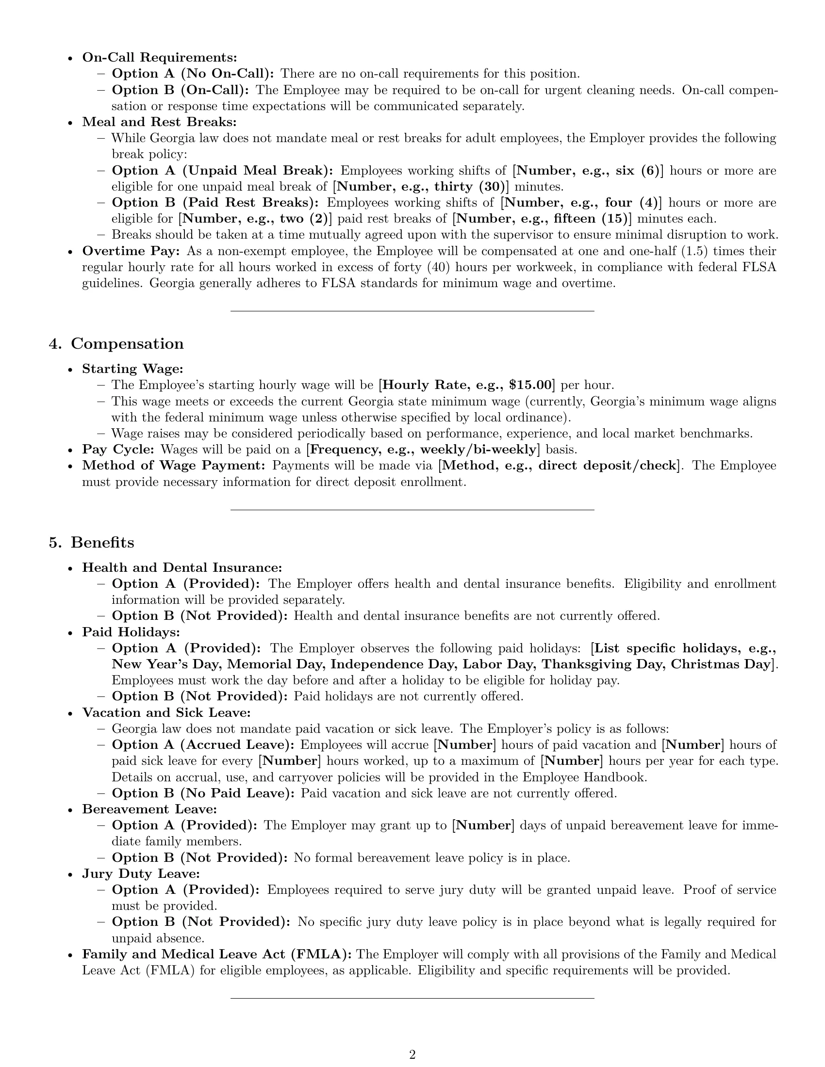 Preview page 2 of Pro Georgia cleaner employment contract template