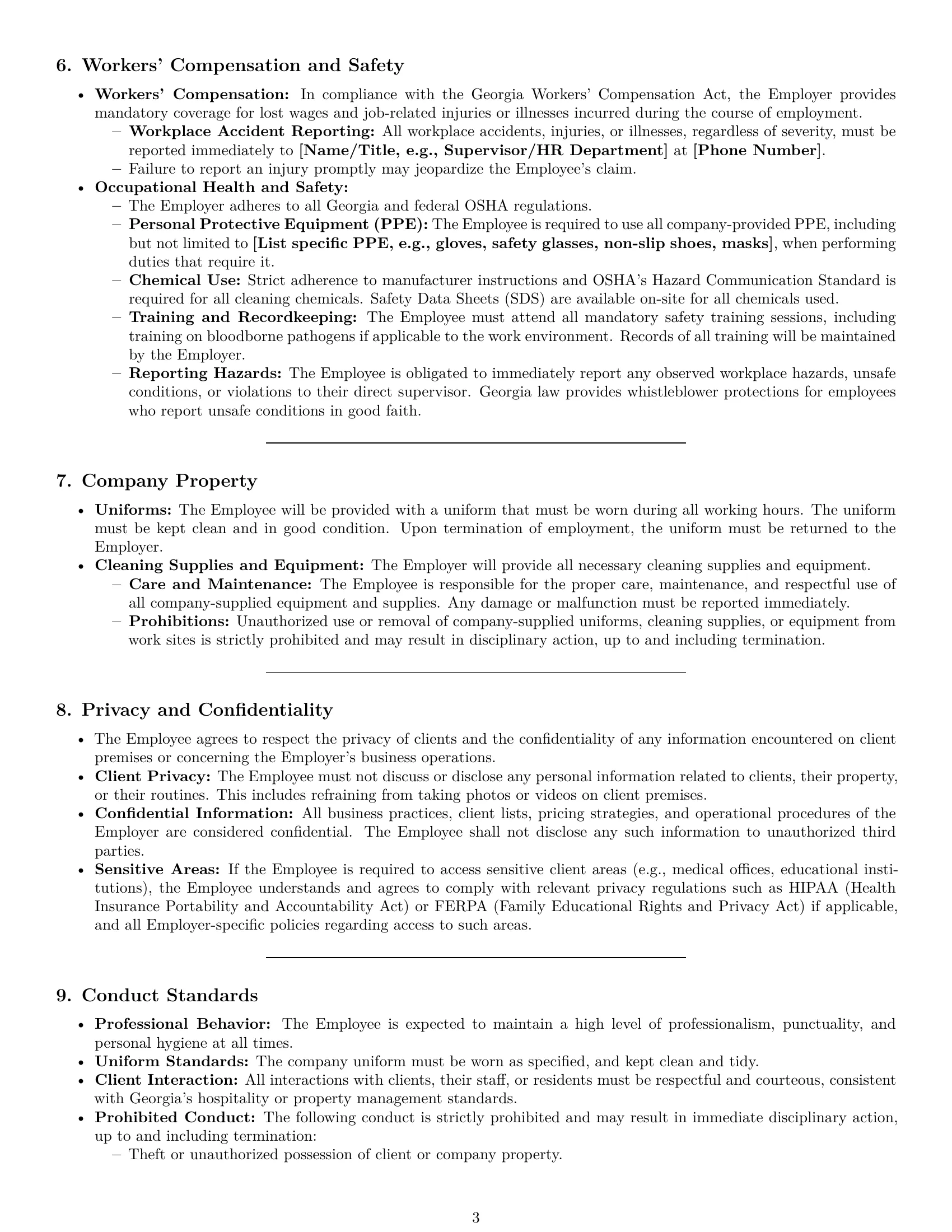 Preview page 3 of Pro Georgia cleaner employment contract template