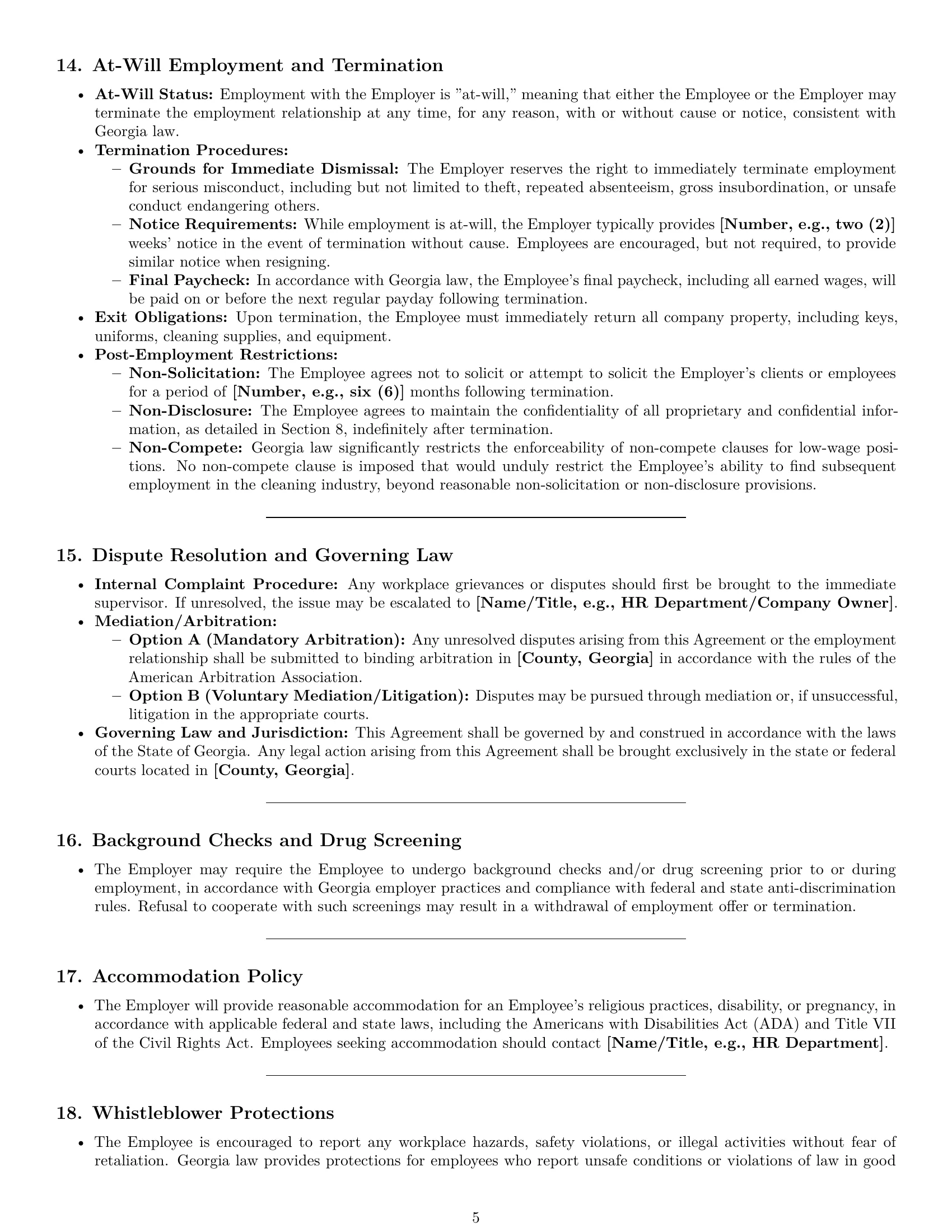 Preview page 5 of Pro Georgia cleaner employment contract template