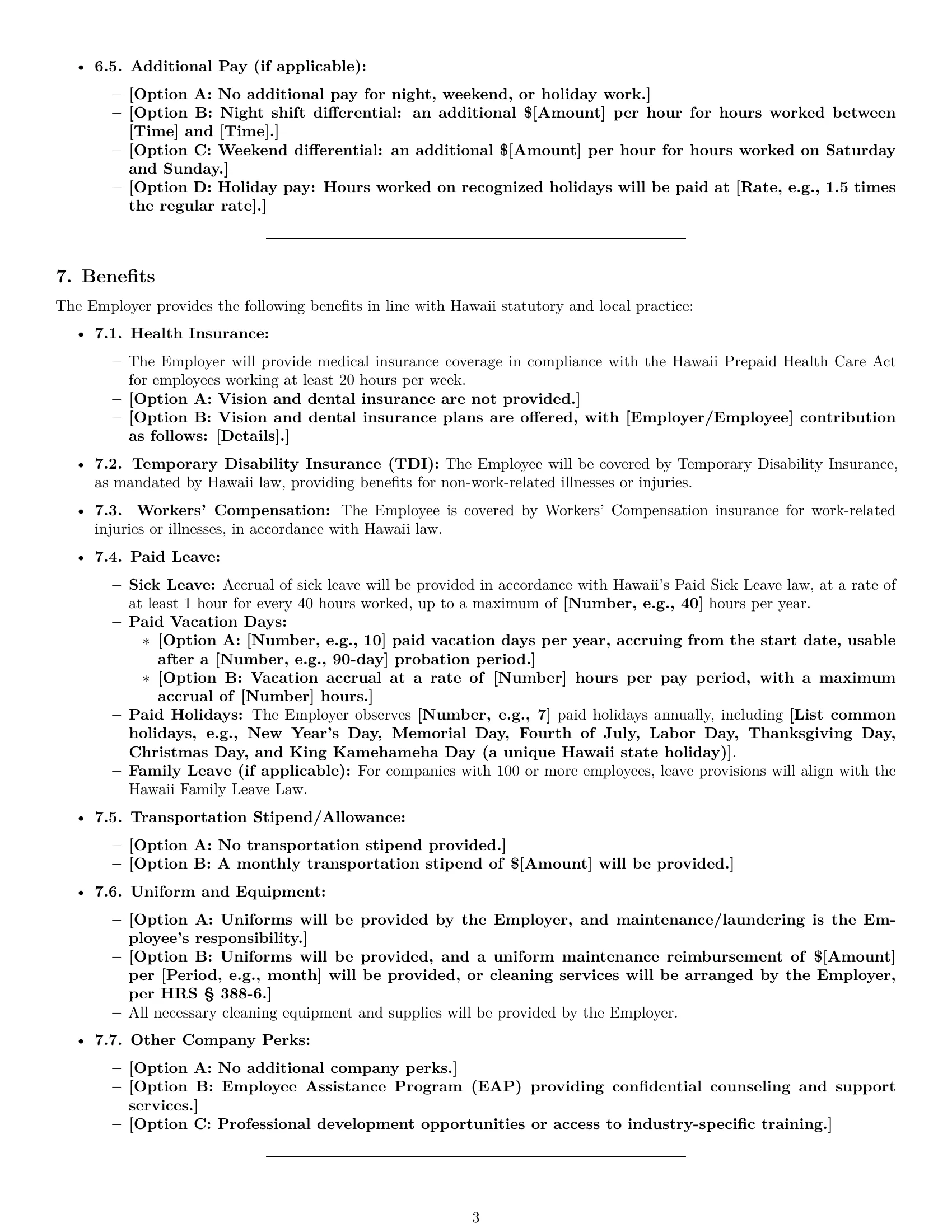Preview page 3 of Pro Hawaii cleaner employment contract template