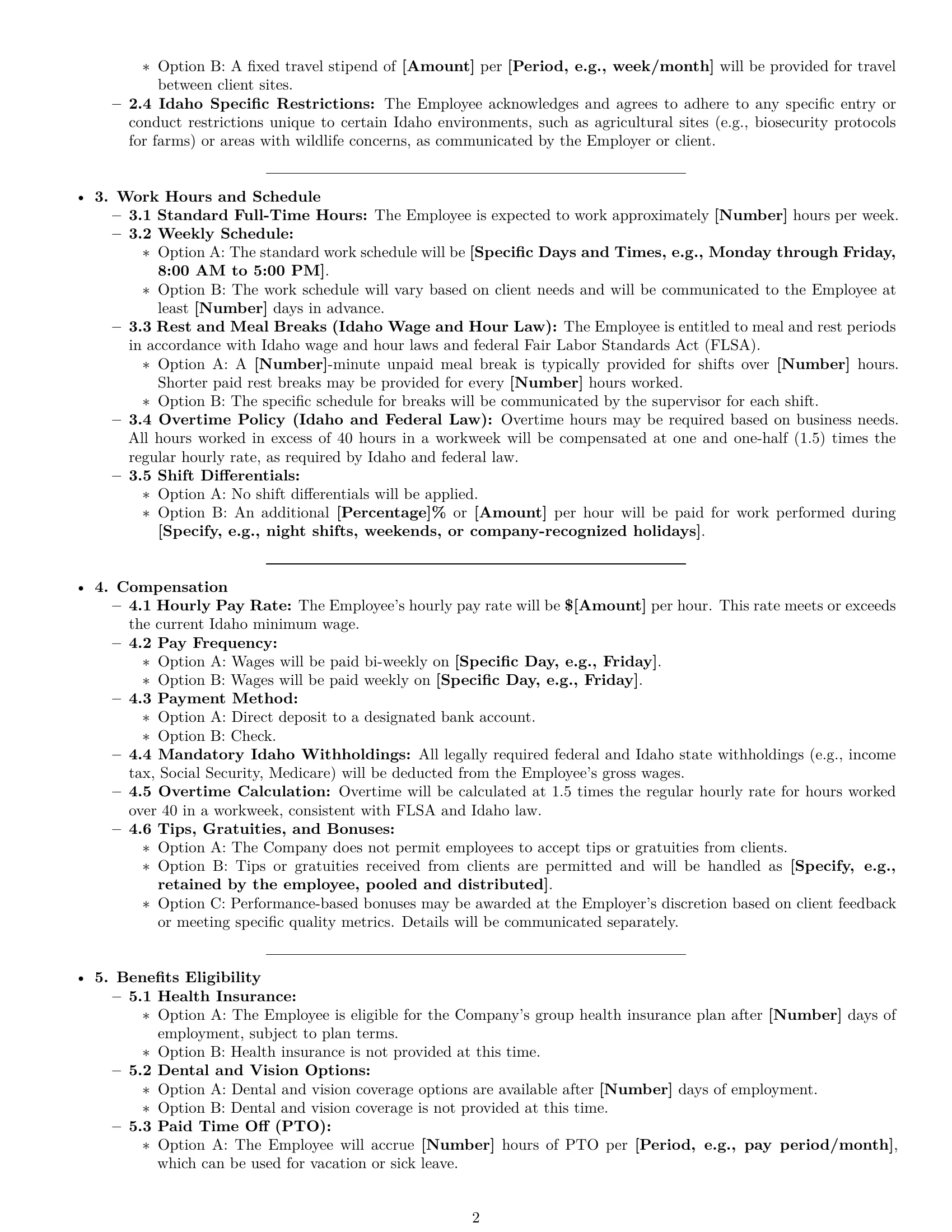 Preview page 2 of Pro Idaho cleaner employment contract template